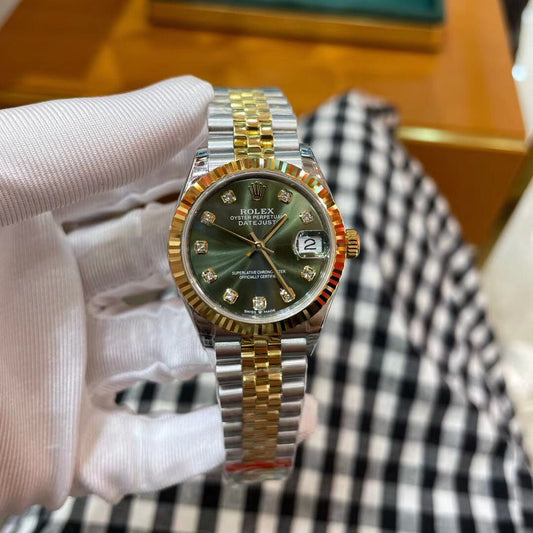 Rolex Datejust 31 – Oystersteel & Yellow Gold with Olive Green Diamond Dial on Jubilee Bracelet