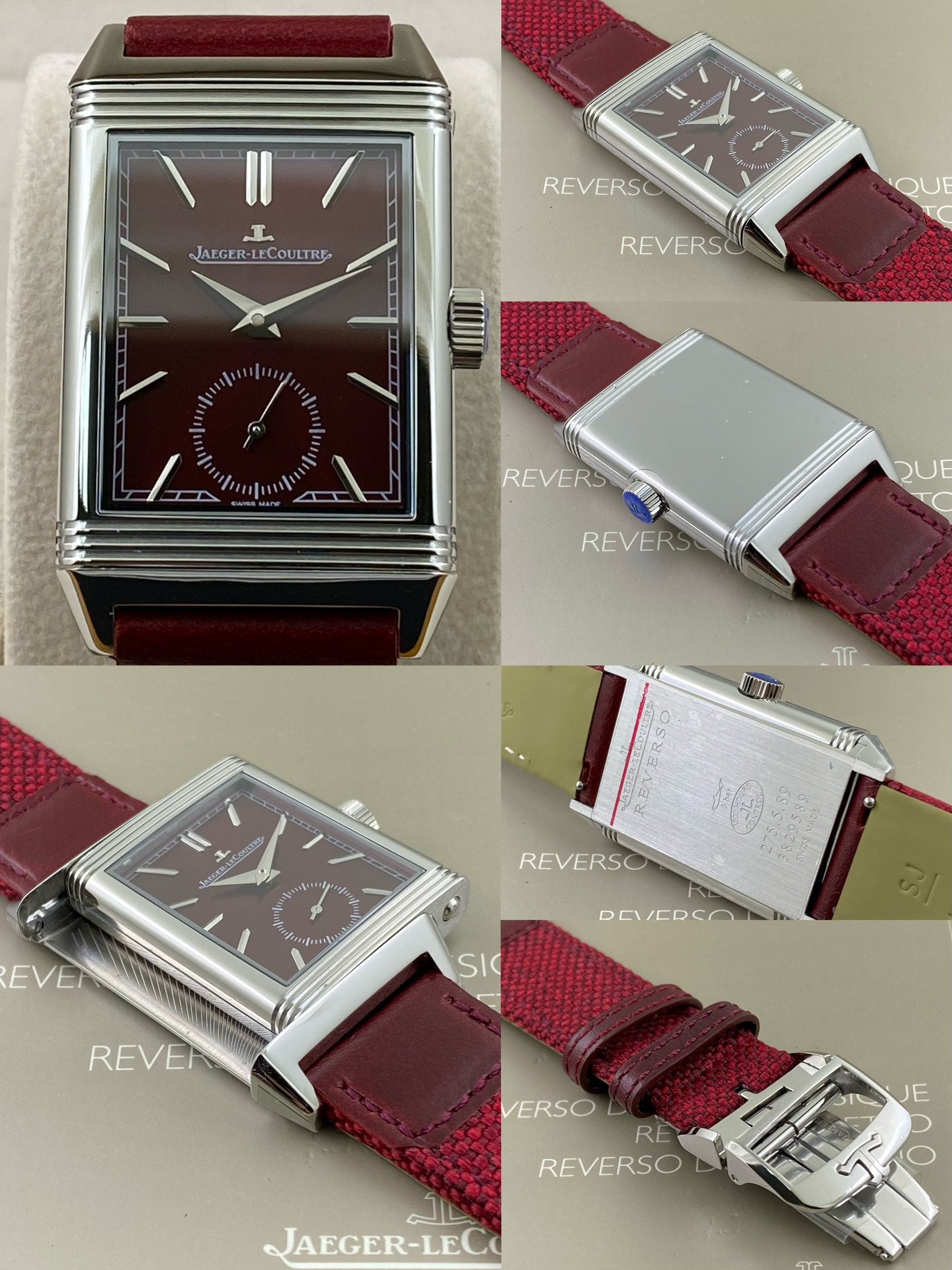 Jaeger-LeCoultre Reverso Tribute Small Seconds – Burgundy Red Dial, Stainless Steel Case, Leather Strap