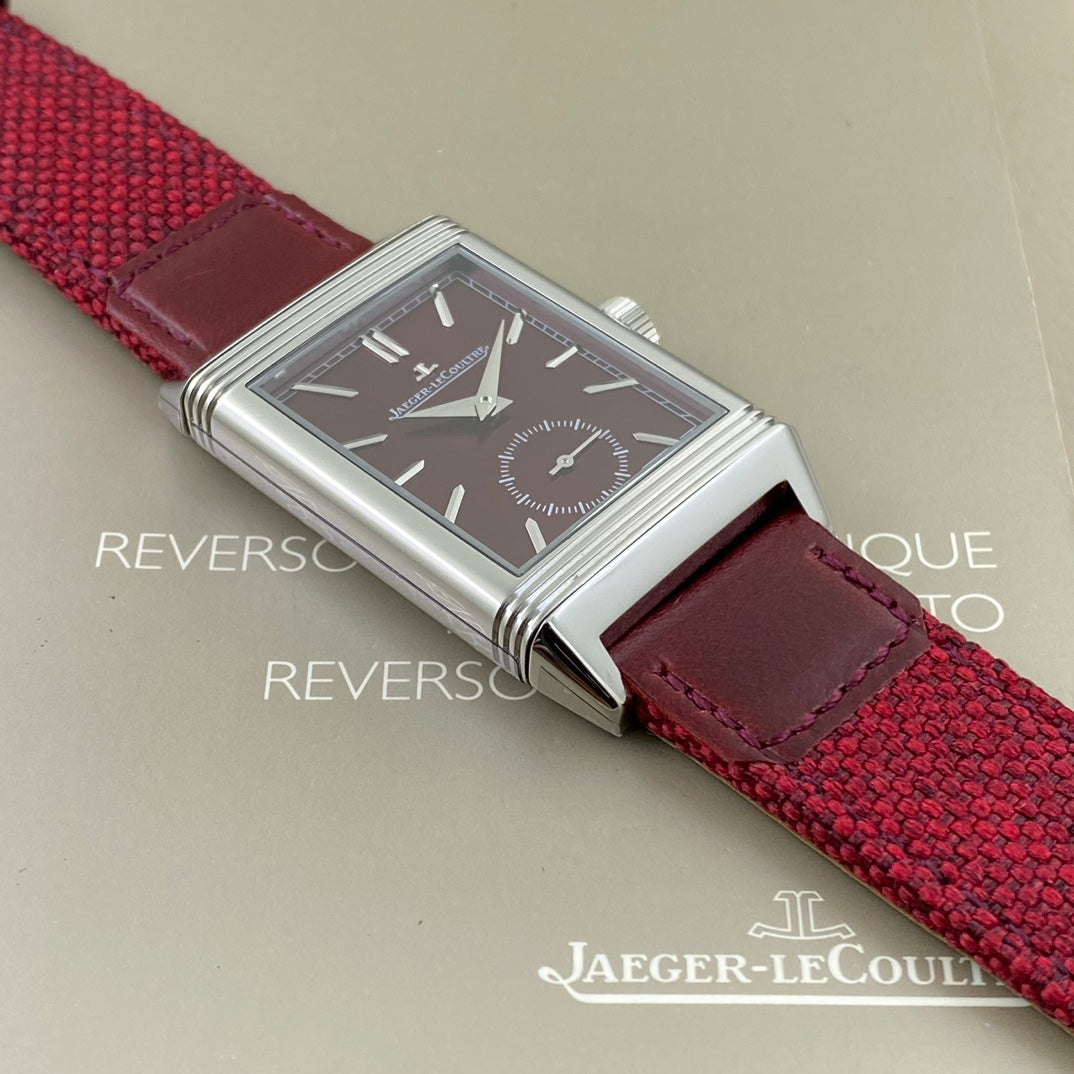 Jaeger-LeCoultre Reverso Tribute Small Seconds – Burgundy Red Dial, Stainless Steel Case, Leather Strap