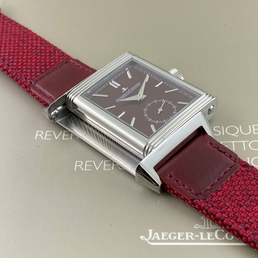 Jaeger-LeCoultre Reverso Tribute Small Seconds – Burgundy Red Dial, Stainless Steel Case, Leather Strap