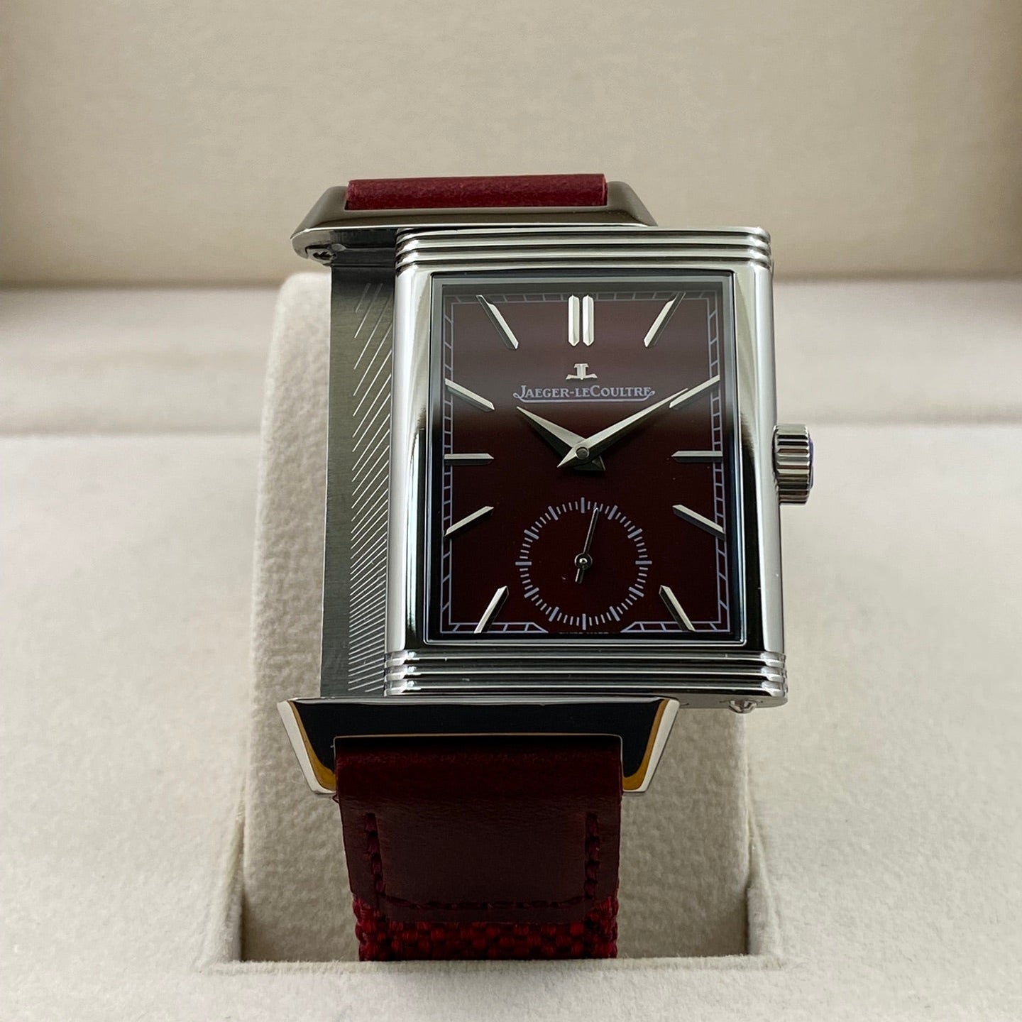 Jaeger-LeCoultre Reverso Tribute Small Seconds – Burgundy Red Dial, Stainless Steel Case, Leather Strap