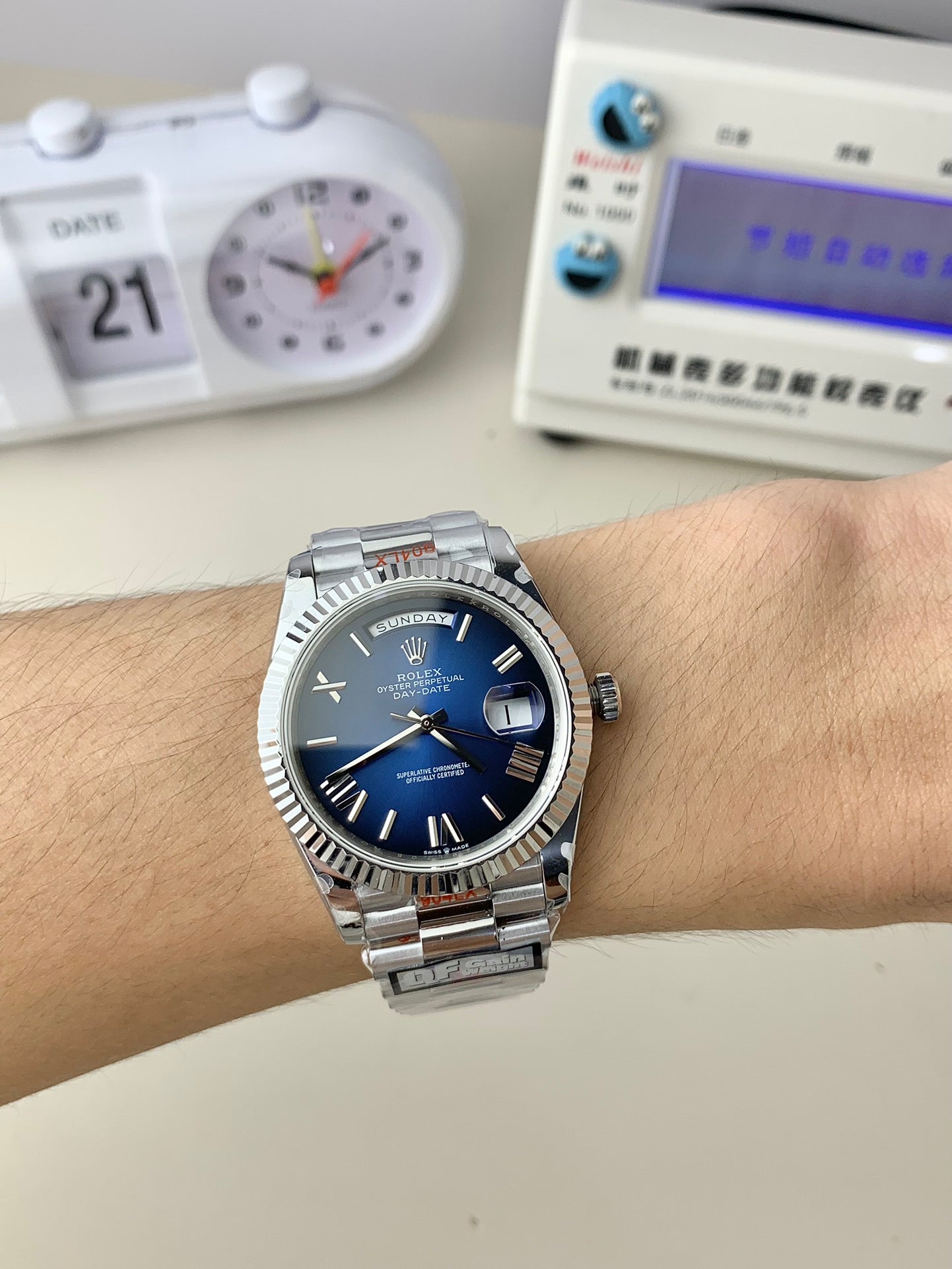 Rolex Day-Date with Blue Dial, Fluted Bezel & President Bracelet