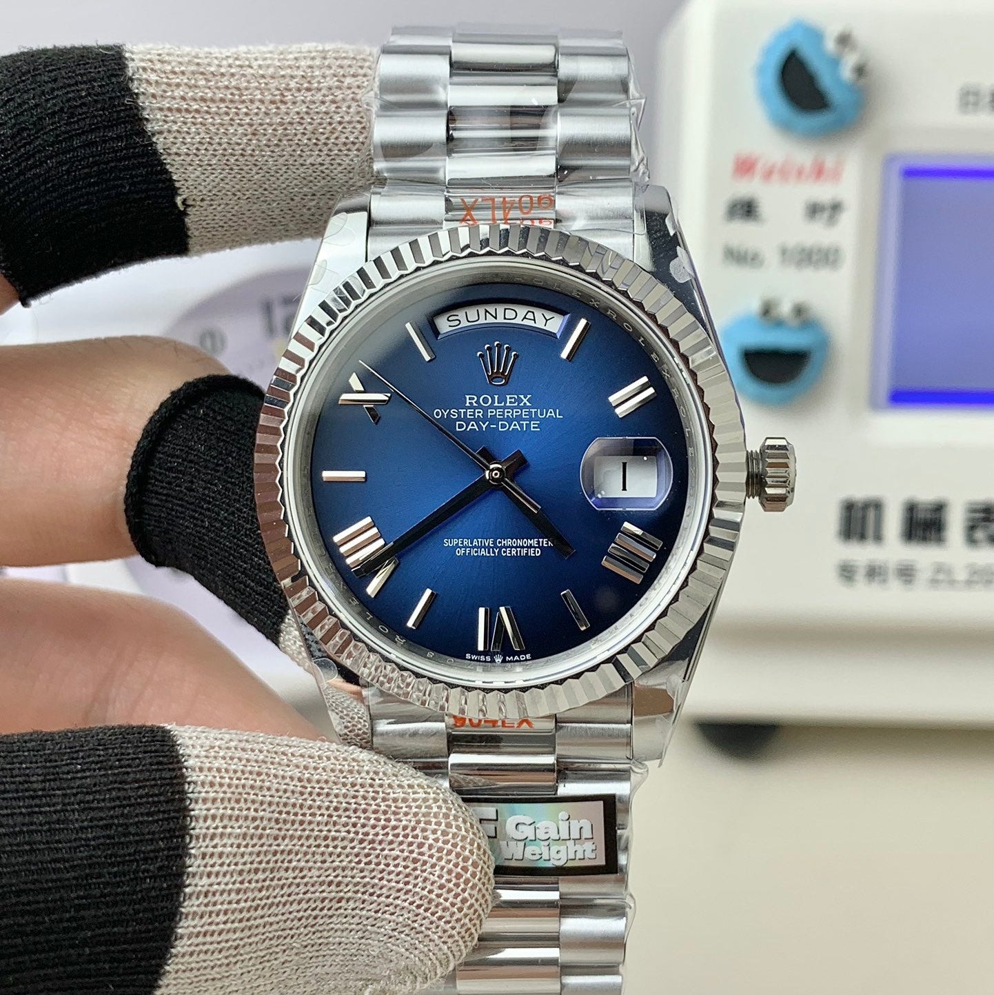 Rolex Day-Date with Blue Dial, Fluted Bezel & President Bracelet