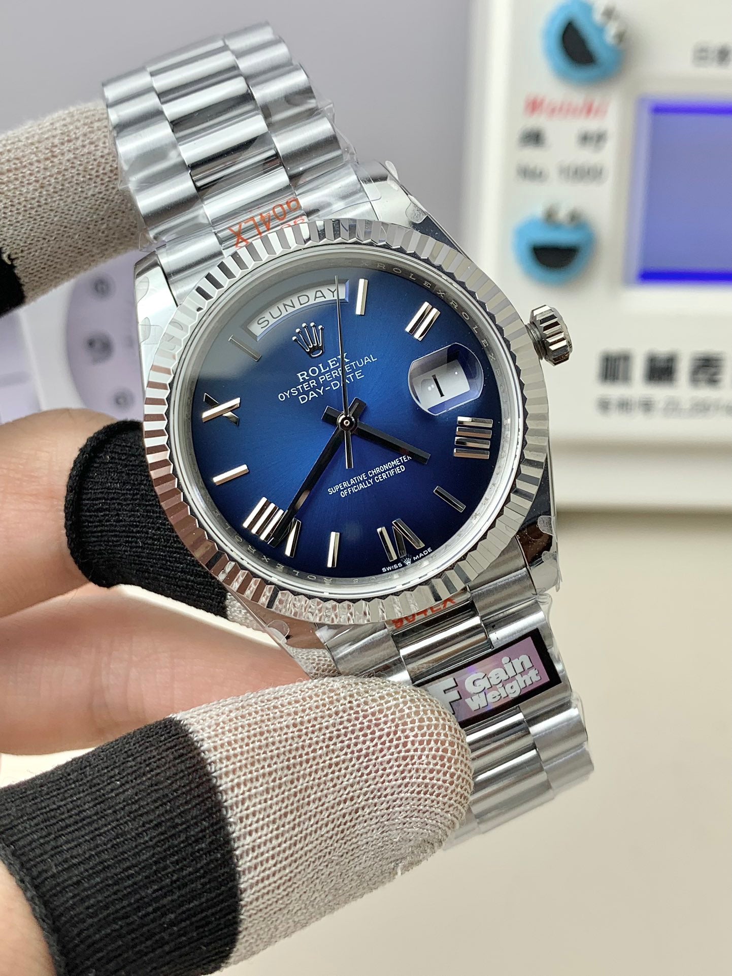 Rolex Day-Date with Blue Dial, Fluted Bezel & President Bracelet