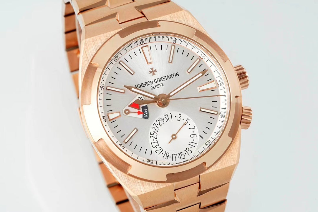 Vacheron Constantin Overseas Dual Time – 18K Pink Gold, Silver Dial, Integrated Bracelet