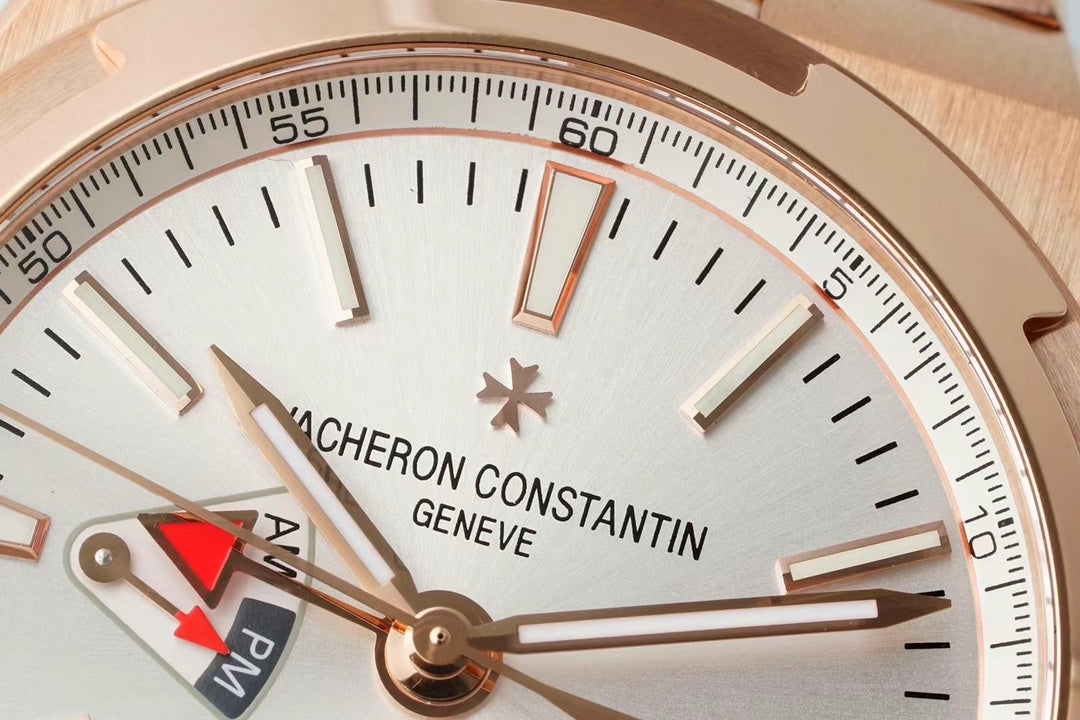 Vacheron Constantin Overseas Dual Time – 18K Pink Gold, Silver Dial, Integrated Bracelet