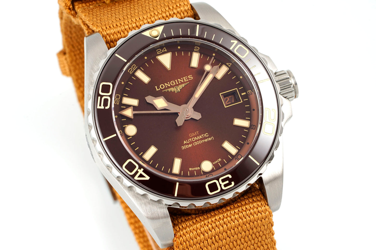 Longines HydroConquest GMT L3.790.4.66.2 – Brown Dial with NATO Strap