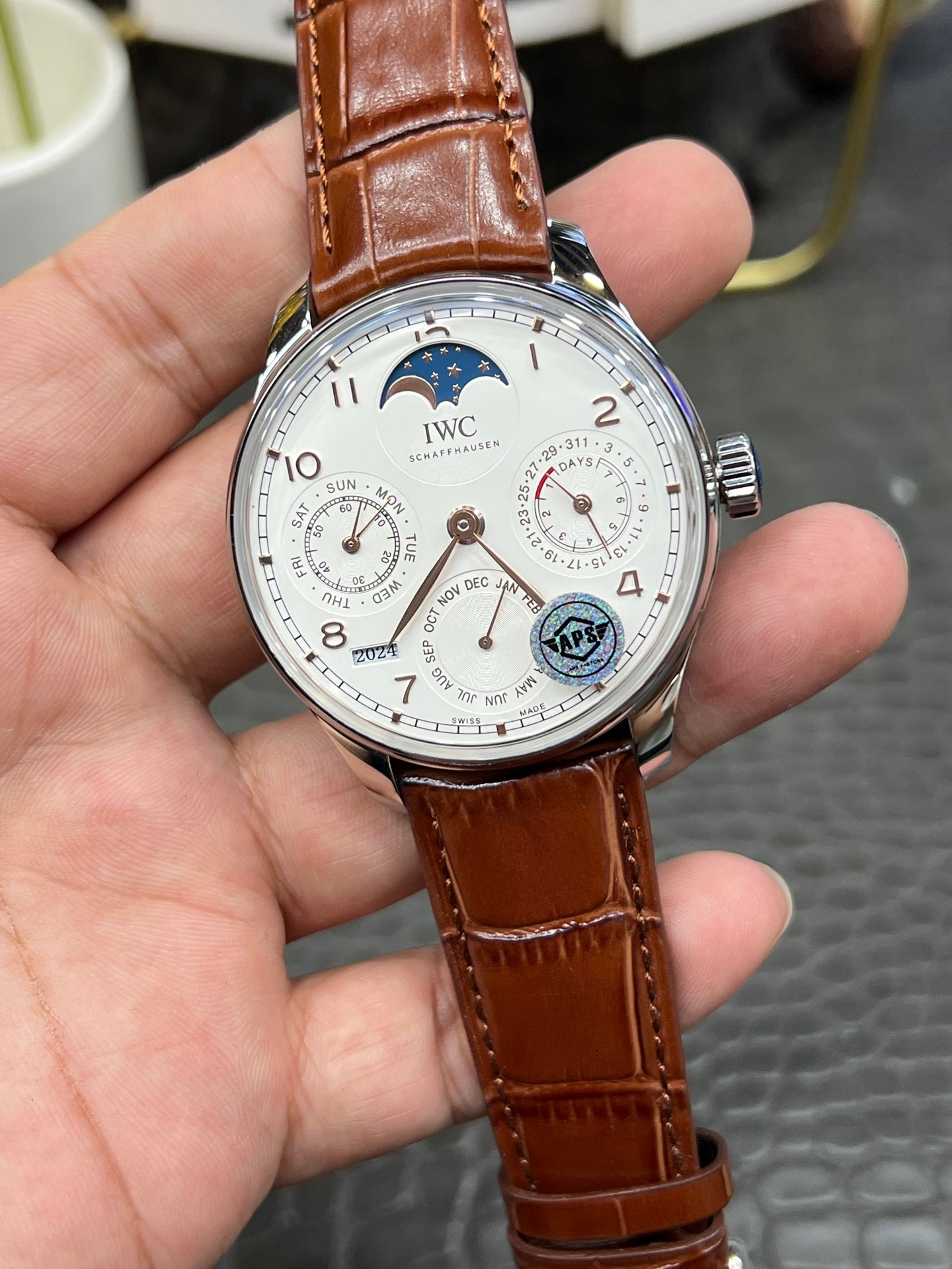 IWC Portugieser Perpetual Calendar with Silver Dial & Brown Alligator Strap