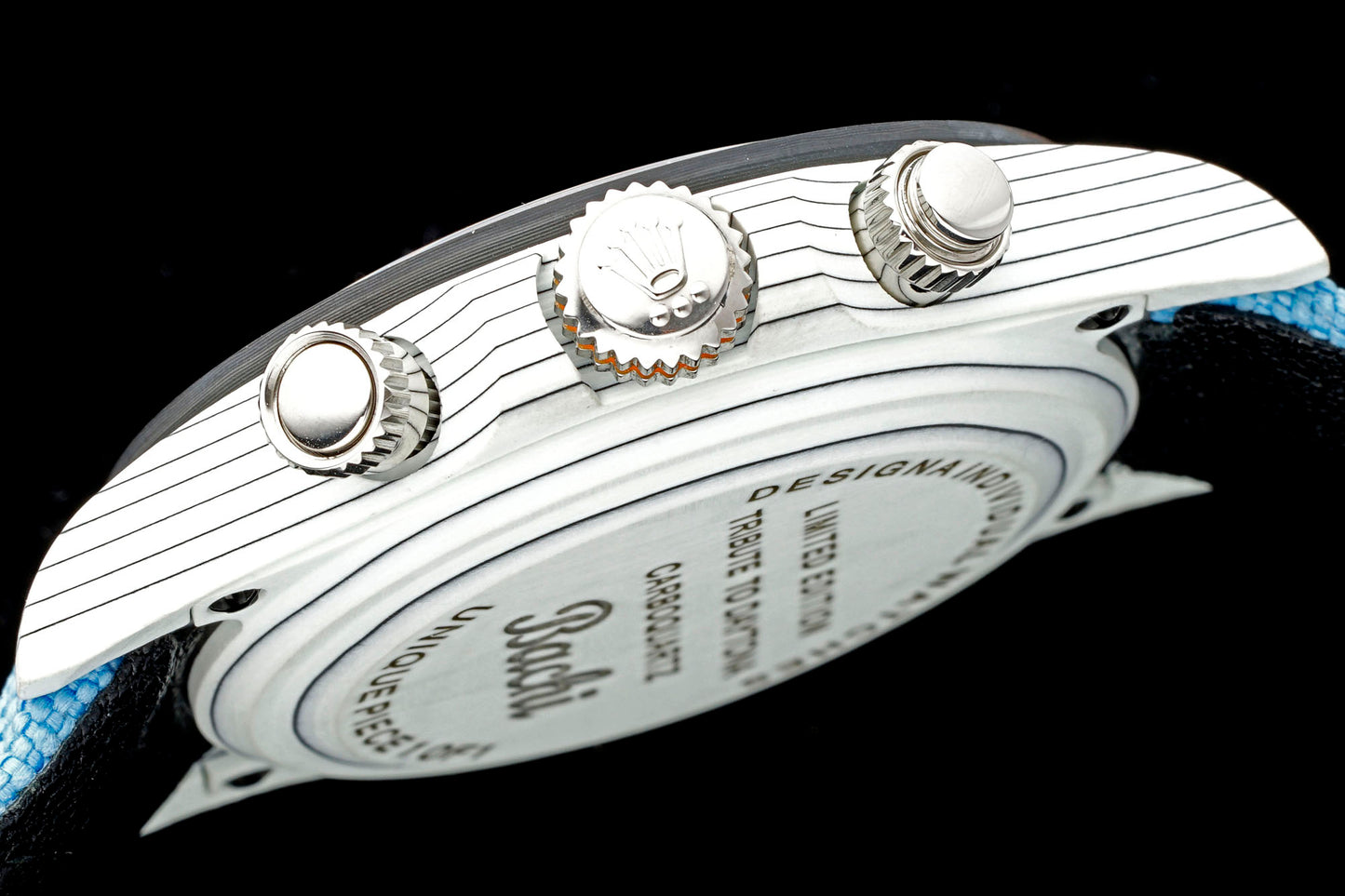 Custom Rolex Cosmograph Daytona DiW Carbon Fiber Watch with Blue Canvas Strap