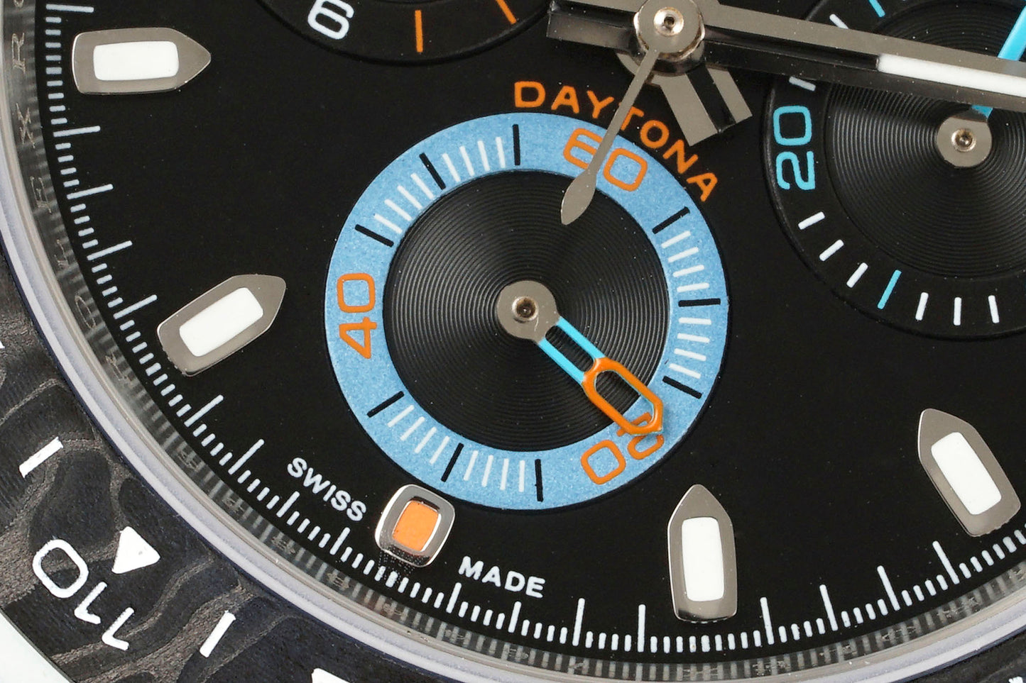 Custom Rolex Cosmograph Daytona DiW Carbon Fiber Watch with Blue Canvas Strap