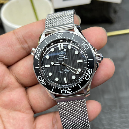 Omega Seamaster Diver 300M 42mm Black Dial Co-Axial Master Chronometer with Stainless Steel Mesh Bracelet