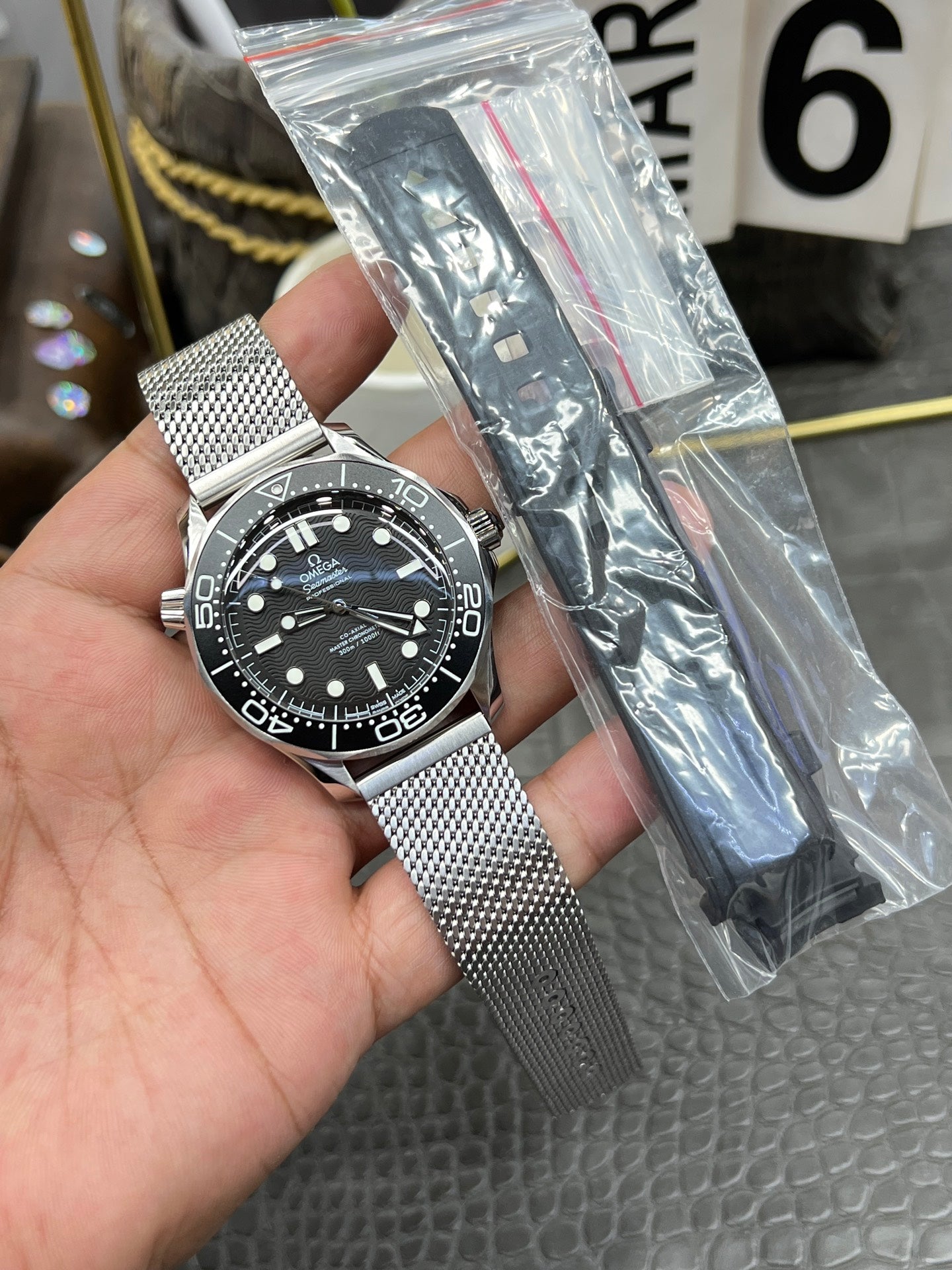 Omega Seamaster Diver 300M 42mm Black Dial Co-Axial Master Chronometer with Stainless Steel Mesh Bracelet