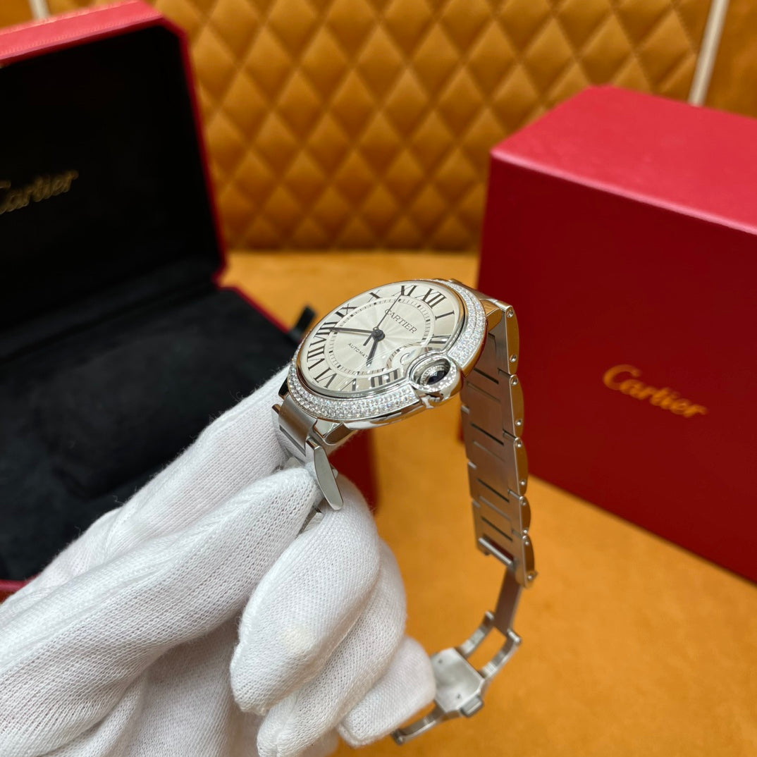 Cartier Ballon Bleu Stainless Steel Diamond Bezel Watch