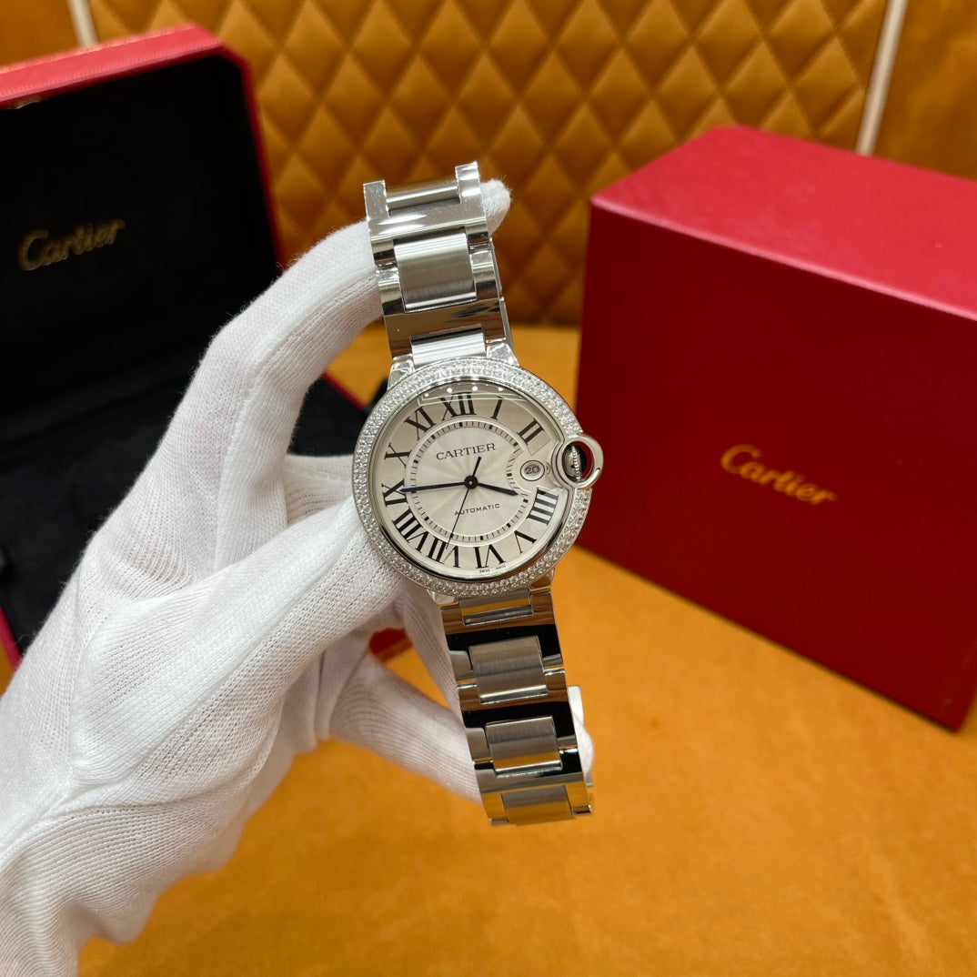 Cartier Ballon Bleu Stainless Steel Diamond Bezel Watch
