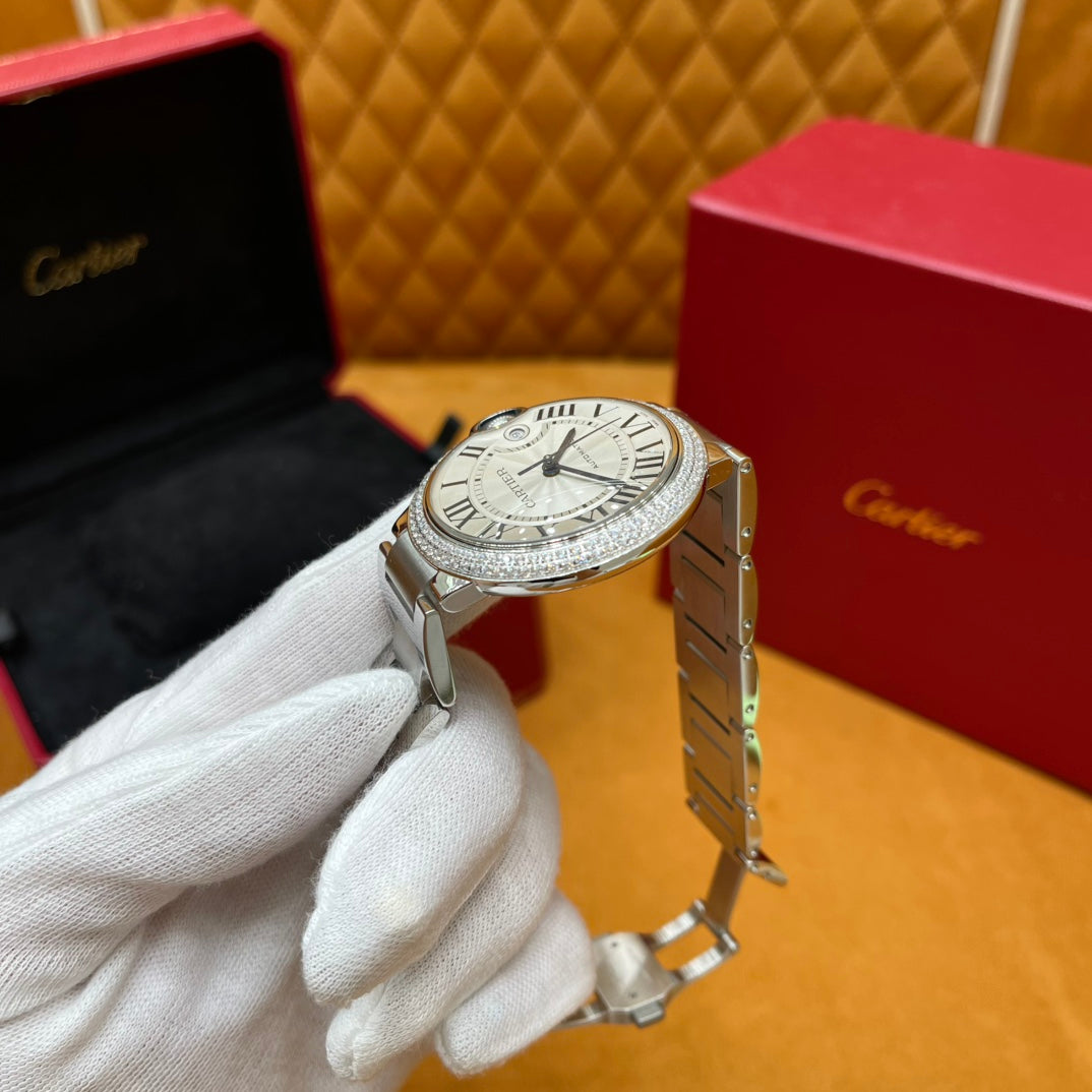 Cartier Ballon Bleu Stainless Steel Diamond Bezel Watch