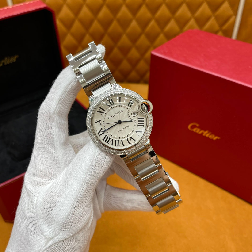 Cartier Ballon Bleu Stainless Steel Diamond Bezel Watch
