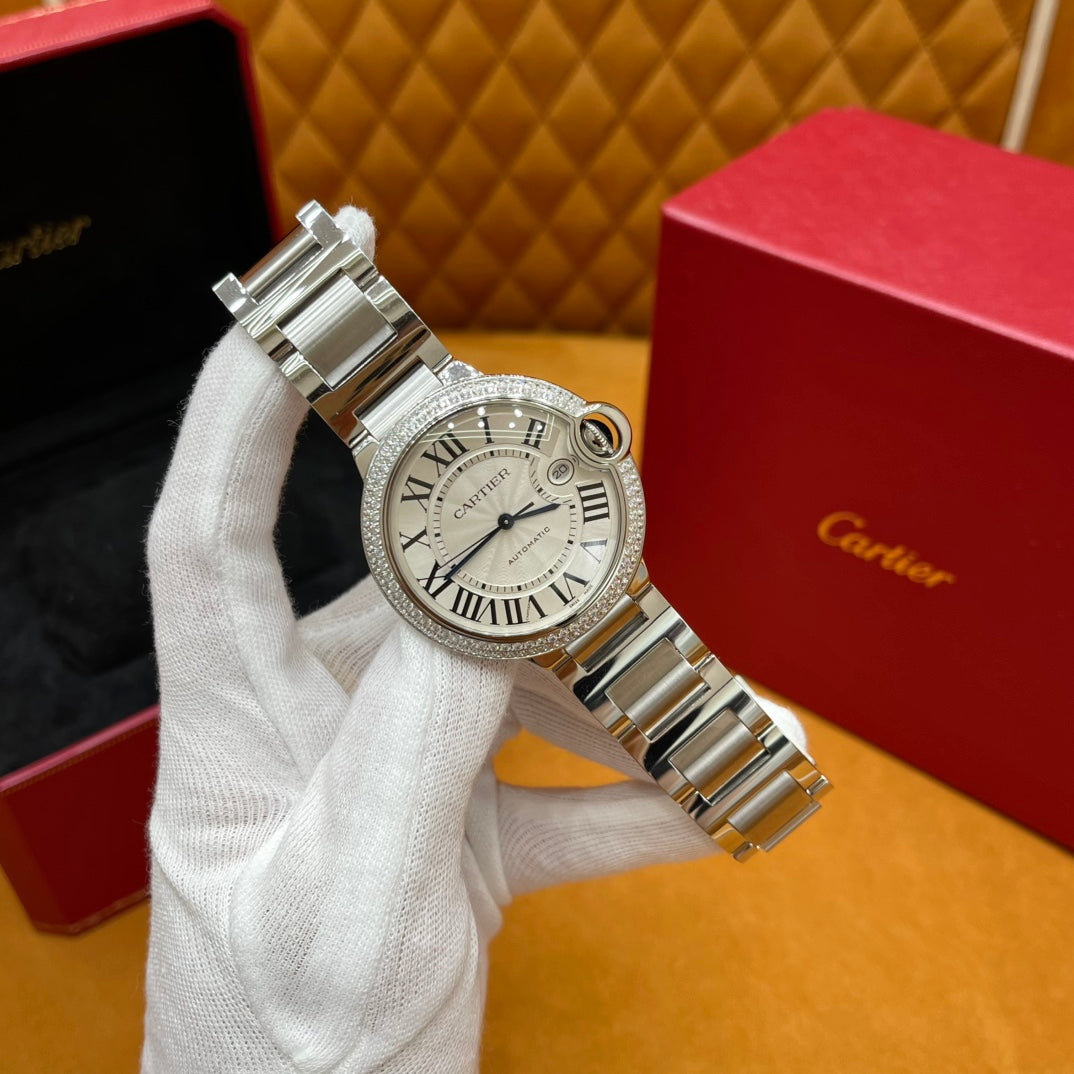 Cartier Ballon Bleu Stainless Steel Diamond Bezel Watch