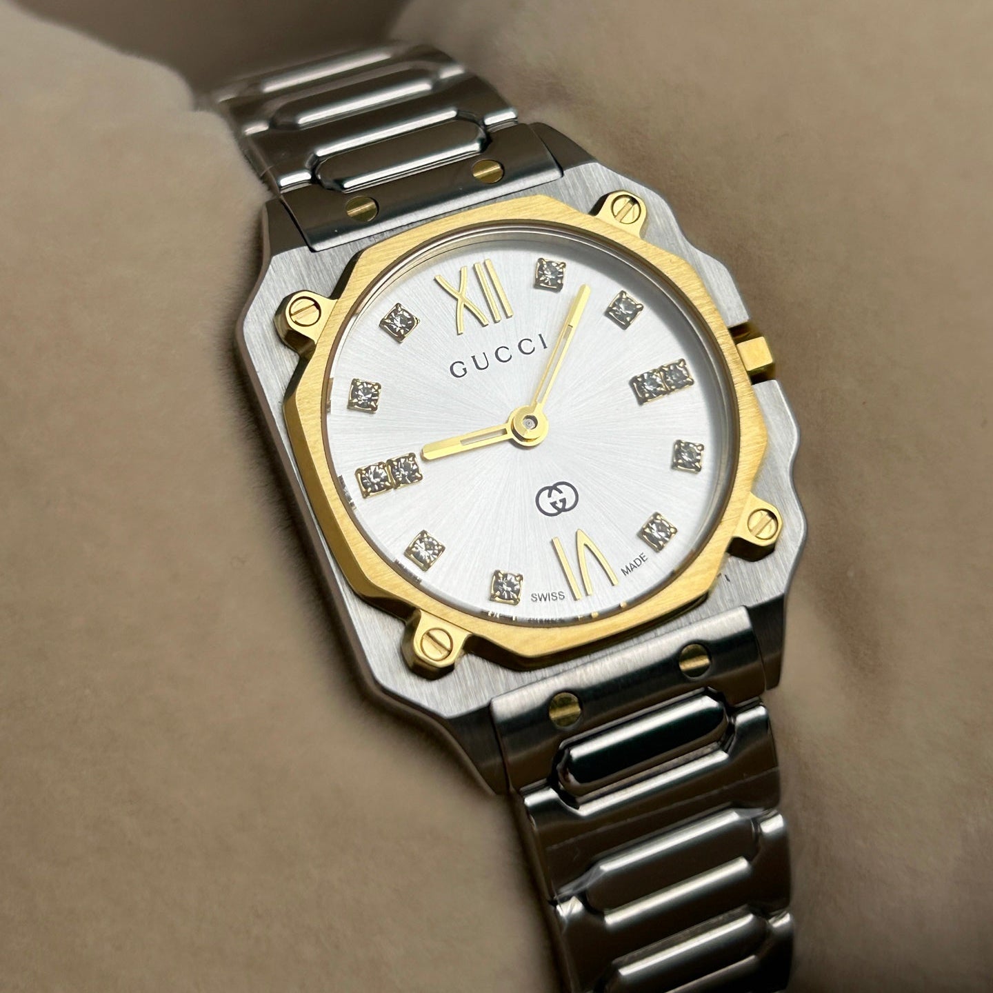 Gucci G-Flat 24mm Two-Tone Diamond Dial Watch YA166503