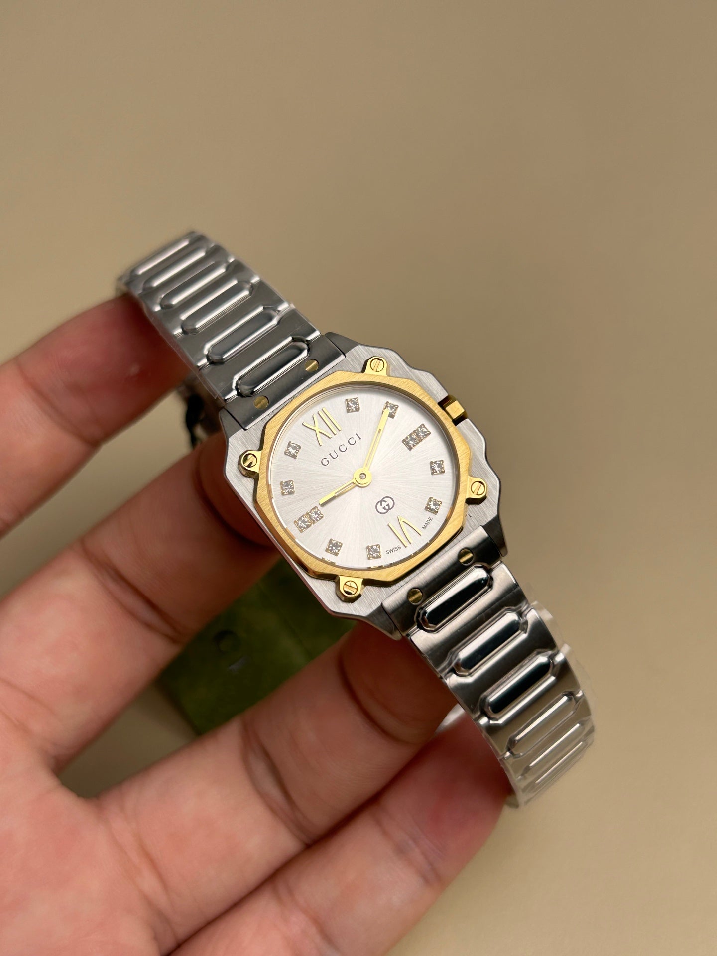 Gucci G-Flat 24mm Two-Tone Diamond Dial Watch YA166503