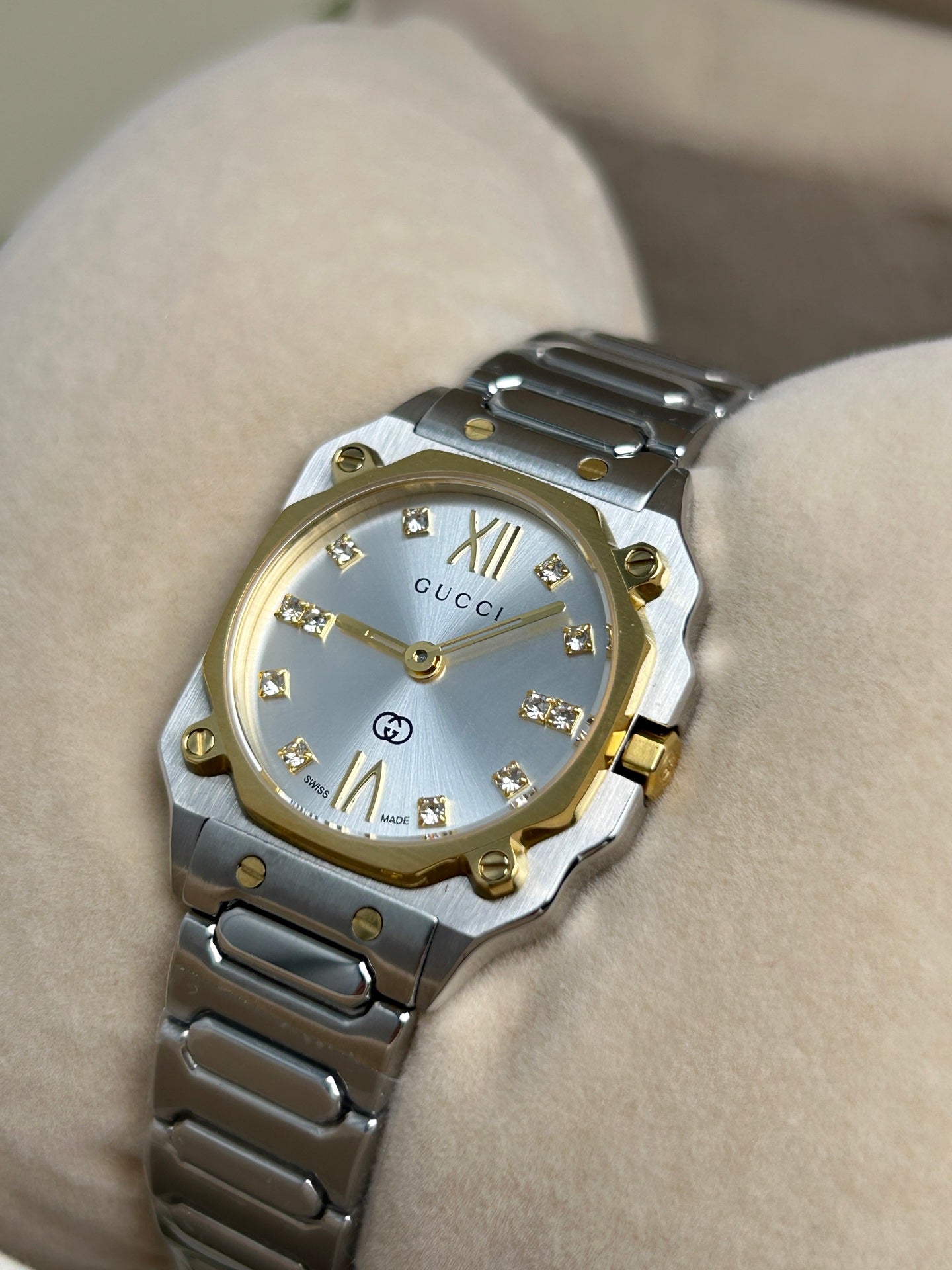 Gucci G-Flat 24mm Two-Tone Diamond Dial Watch YA166503