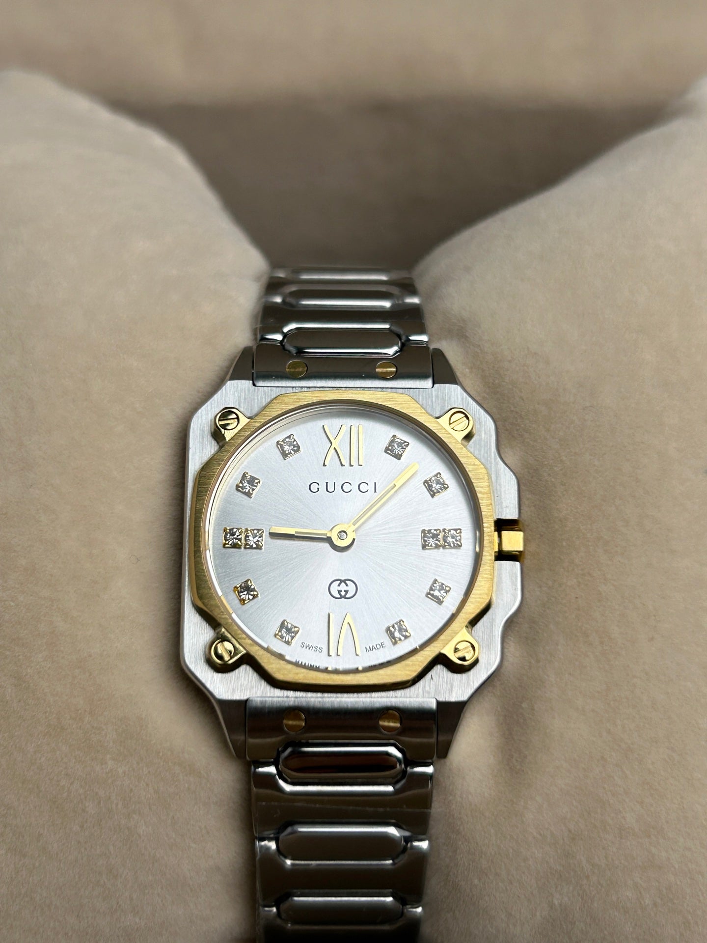 Gucci G-Flat 24mm Two-Tone Diamond Dial Watch YA166503