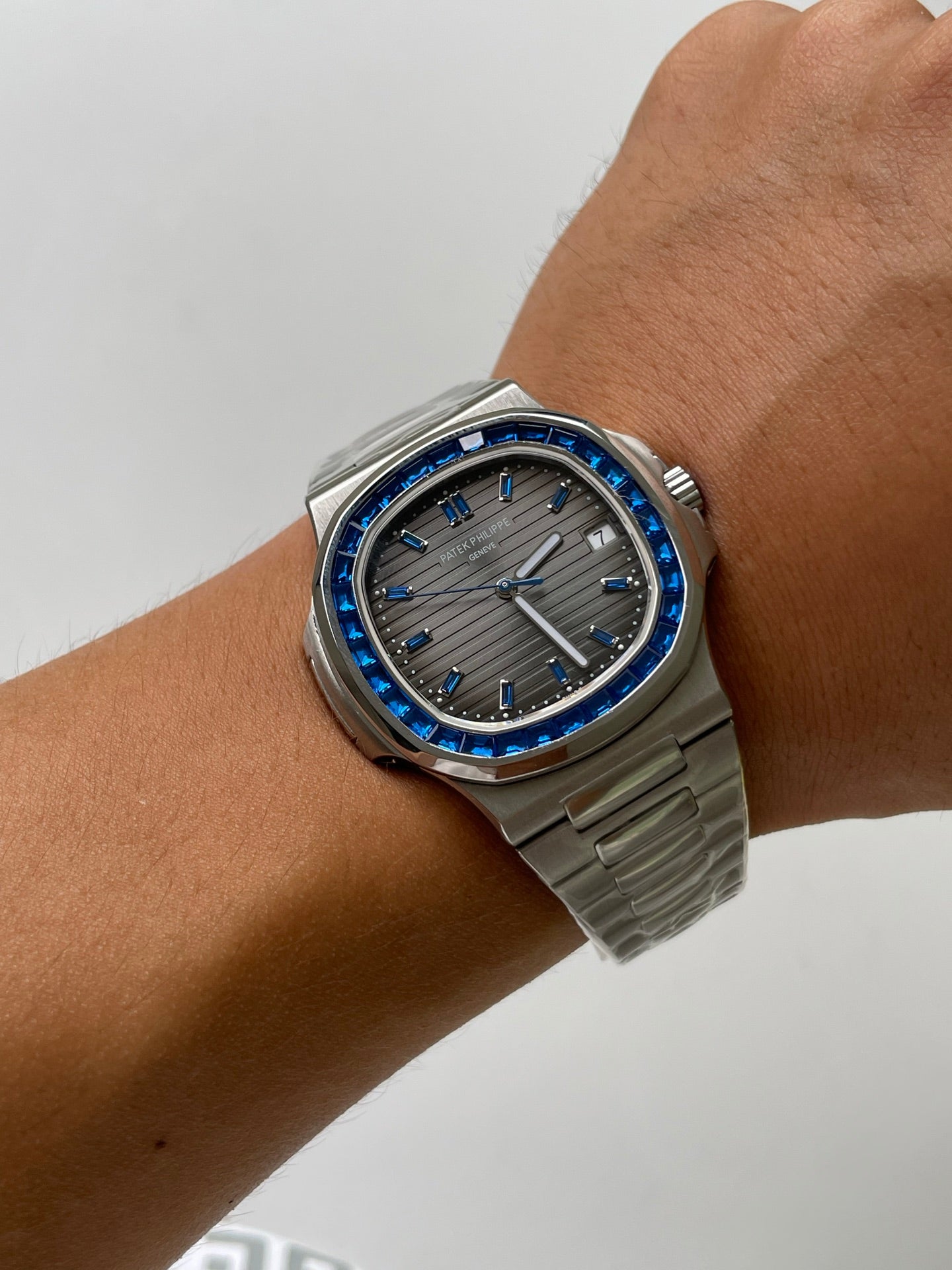 Patek Philippe Nautilus 5711/111P-001 Platinum Watch with Blue Sapphire Bezel