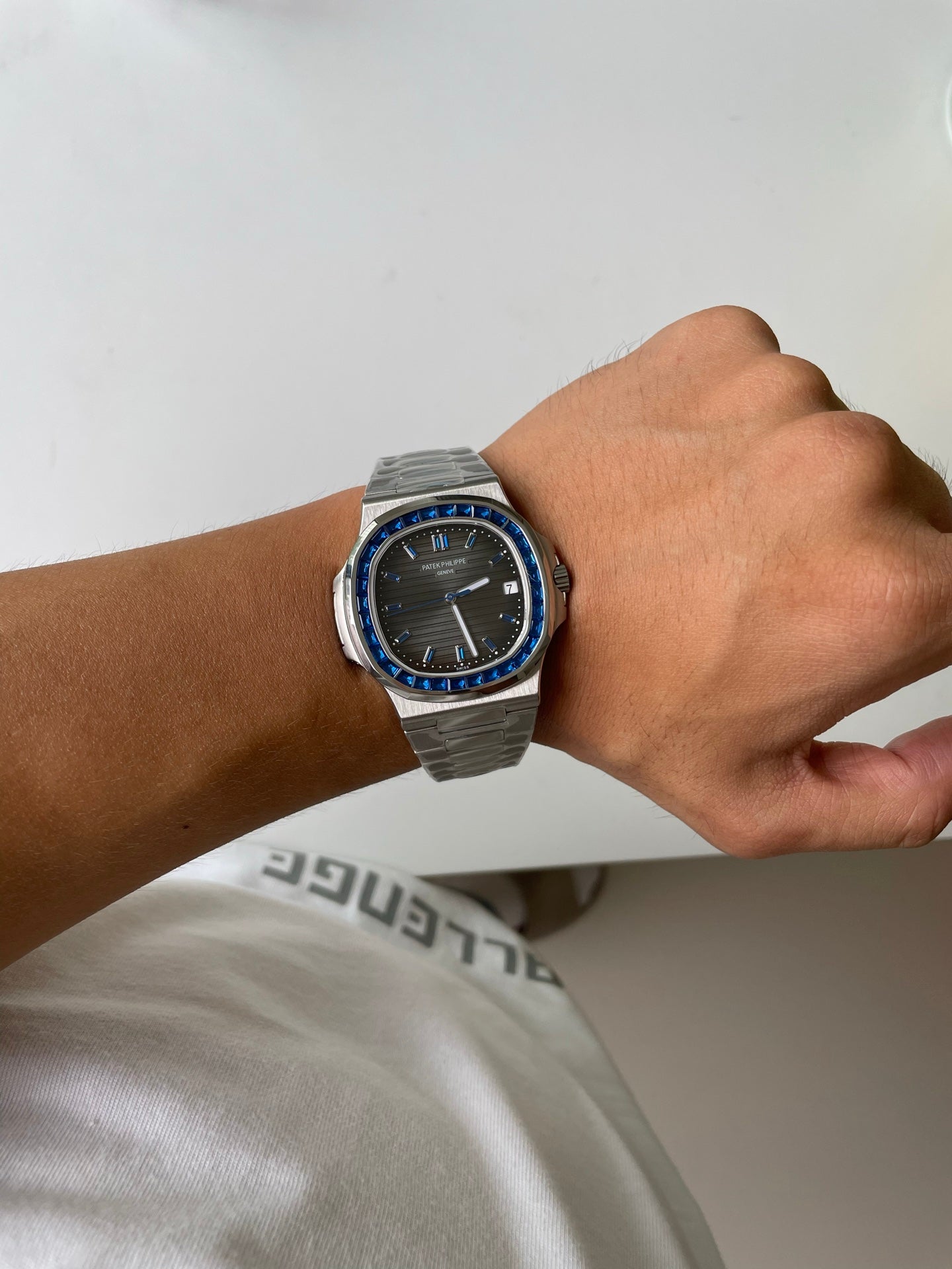 Patek Philippe Nautilus 5711/111P-001 Platinum Watch with Blue Sapphire Bezel