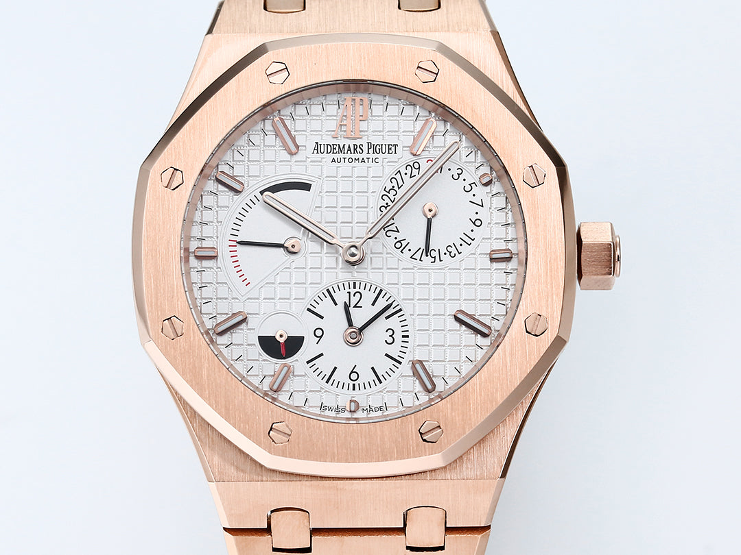 Audemars Piguet Royal Oak Dual Time 39mm Rose Gold White Dial Ref 26120OR