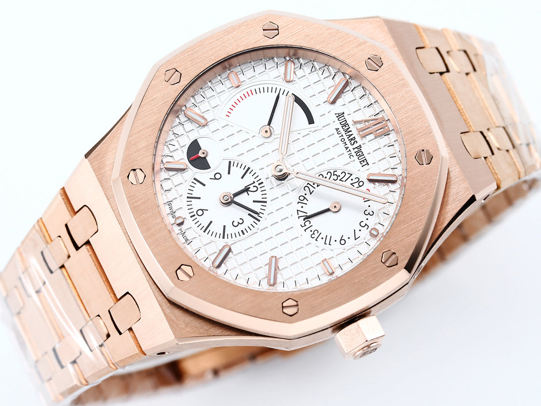 Audemars Piguet Royal Oak Dual Time 39mm Rose Gold White Dial Ref 26120OR