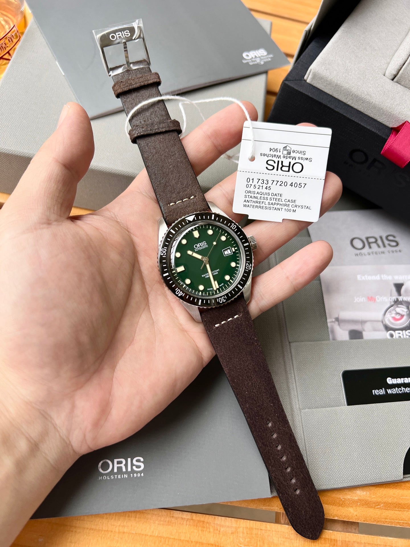 Oris Divers Sixty-Five Automatic Men’s Watch with Green Dial & Brown Leather Strap