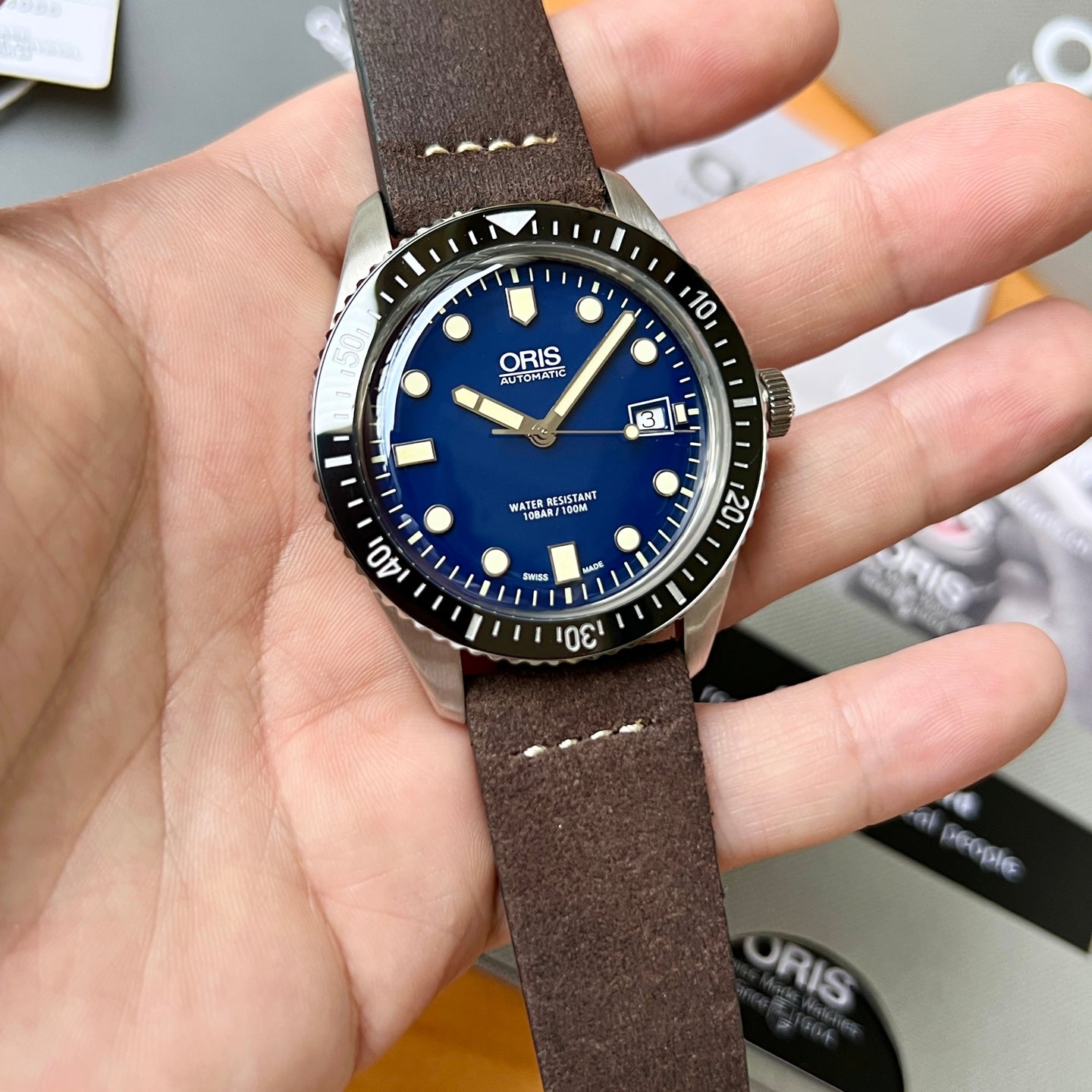 Oris Divers Sixty-Five Automatic Men’s Watch with Blue Dial & Brown Leather Strap