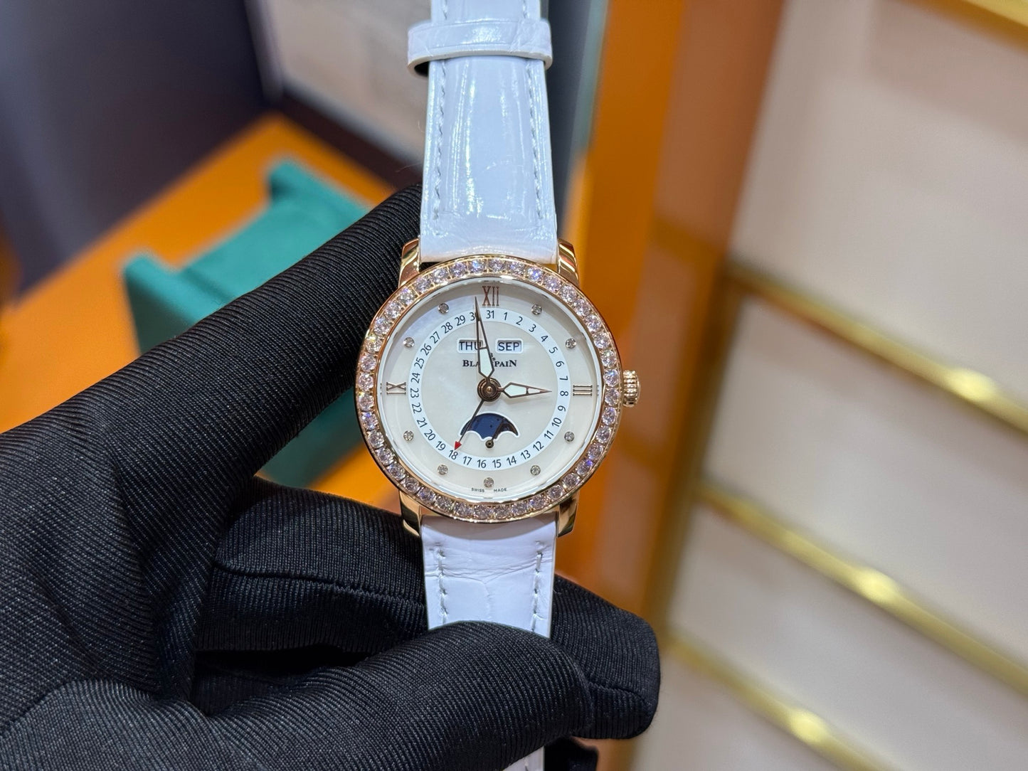 Blancpain Ladybird Quantième Complet Rose Gold Watch with Diamond Bezel & Mother-of-Pearl Dial