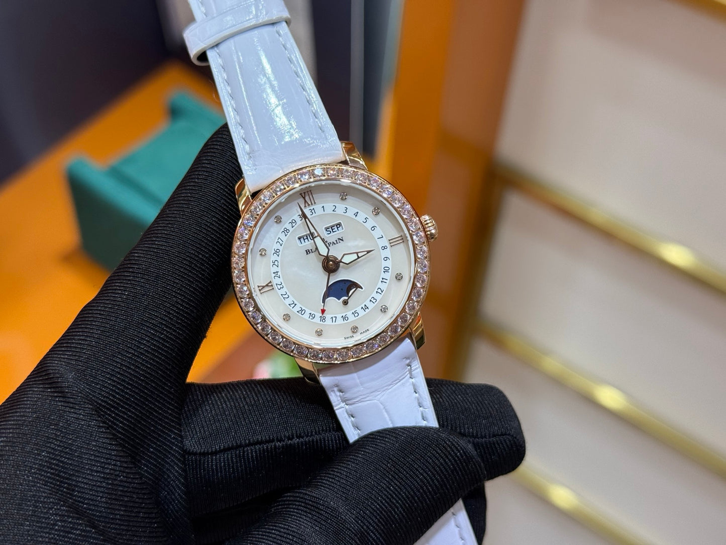 Blancpain Ladybird Quantième Complet Rose Gold Watch with Diamond Bezel & Mother-of-Pearl Dial