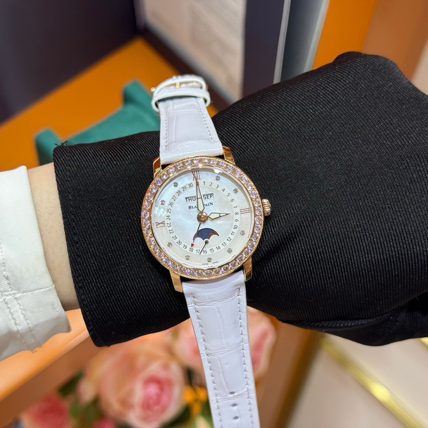 Blancpain Ladybird Quantième Complet Rose Gold Watch with Diamond Bezel & Mother-of-Pearl Dial