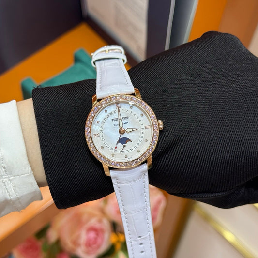 Blancpain Ladybird Quantième Complet Rose Gold Watch with Diamond Bezel & Mother-of-Pearl Dial