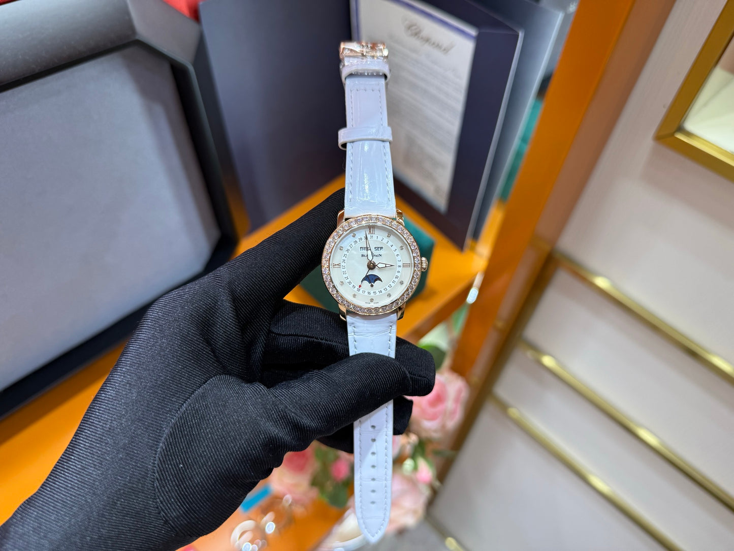 Blancpain Ladybird Quantième Complet Rose Gold Watch with Diamond Bezel & Mother-of-Pearl Dial