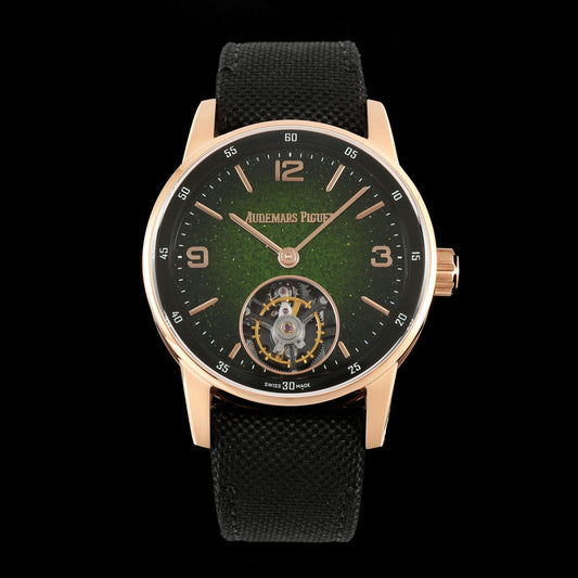 Audemars Piguet Code 11.59 Selfwinding Flying Tourbillon – 18K Rose Gold, Green Dial, Black Strap