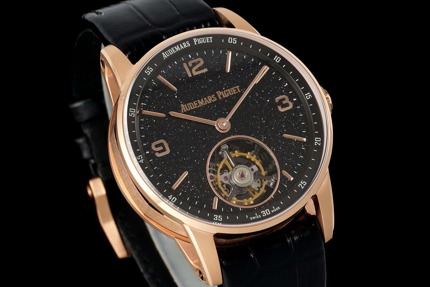 Audemars Piguet Code 11.59 Selfwinding Flying Tourbillon – 18K Pink Gold, Black Aventurine Dial, Black Alligator Strap