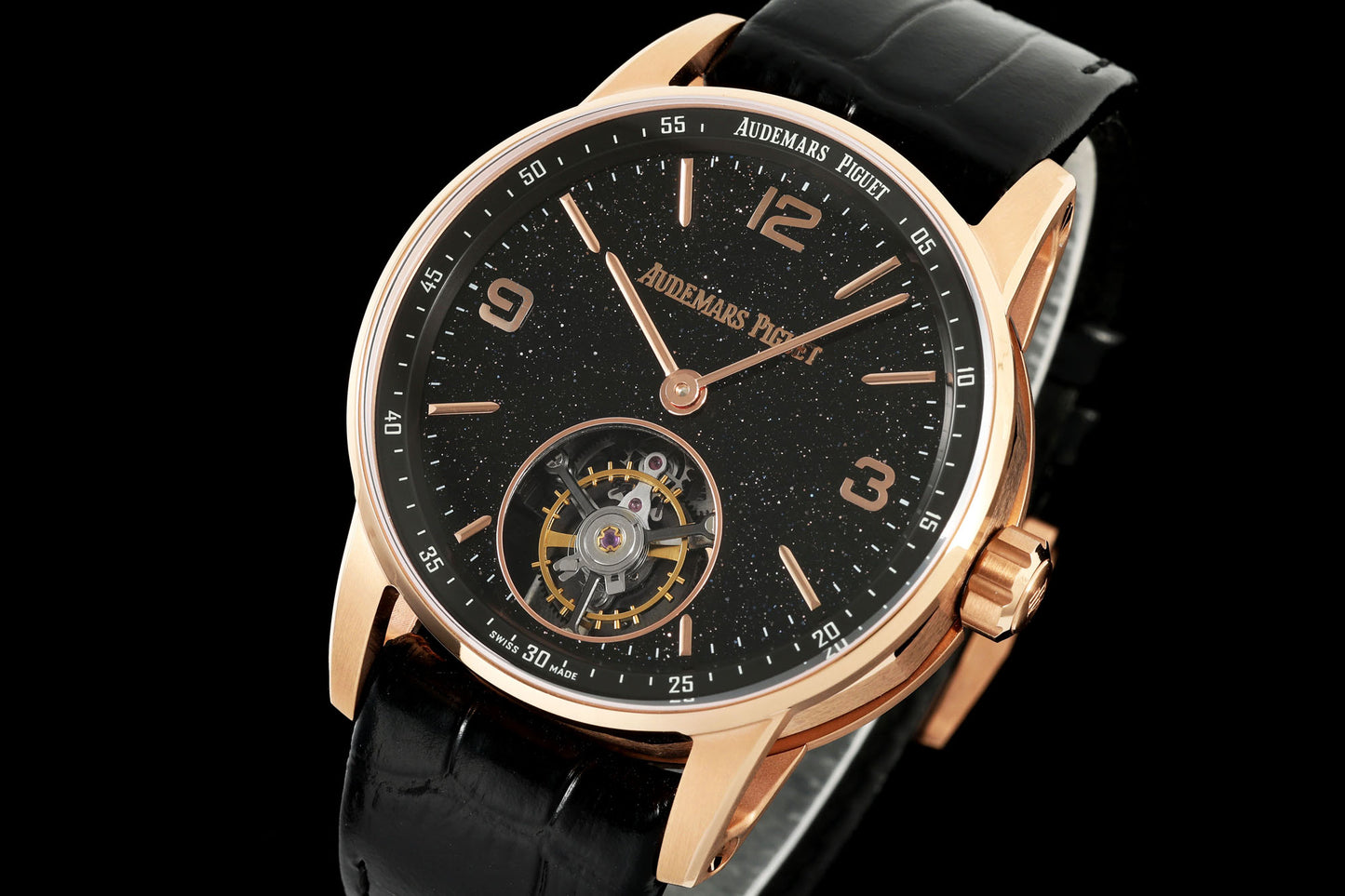 Audemars Piguet Code 11.59 Selfwinding Flying Tourbillon – 18K Pink Gold, Black Aventurine Dial, Black Alligator Strap