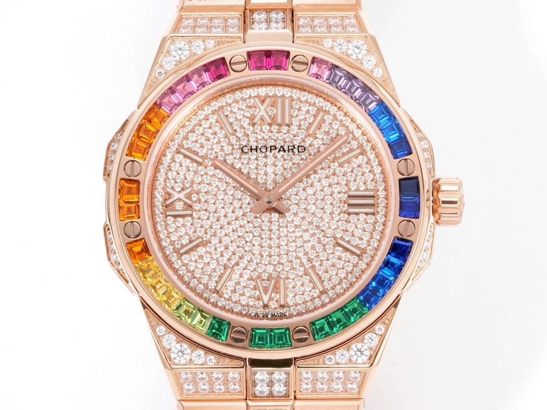Chopard Alpine Eagle 41 Rainbow in Ethical 18K Rose Gold with Diamonds & Multi-Colored Sapphires