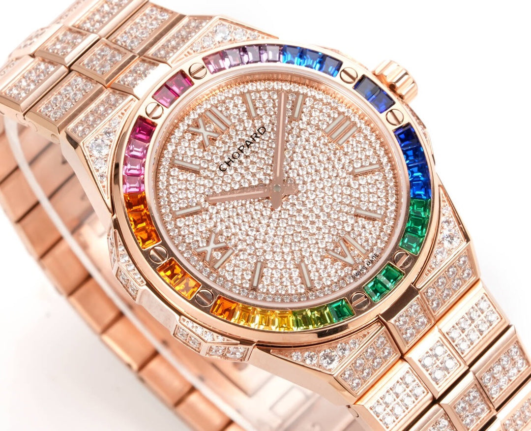 Chopard Alpine Eagle 41 Rainbow in Ethical 18K Rose Gold with Diamonds & Multi-Colored Sapphires