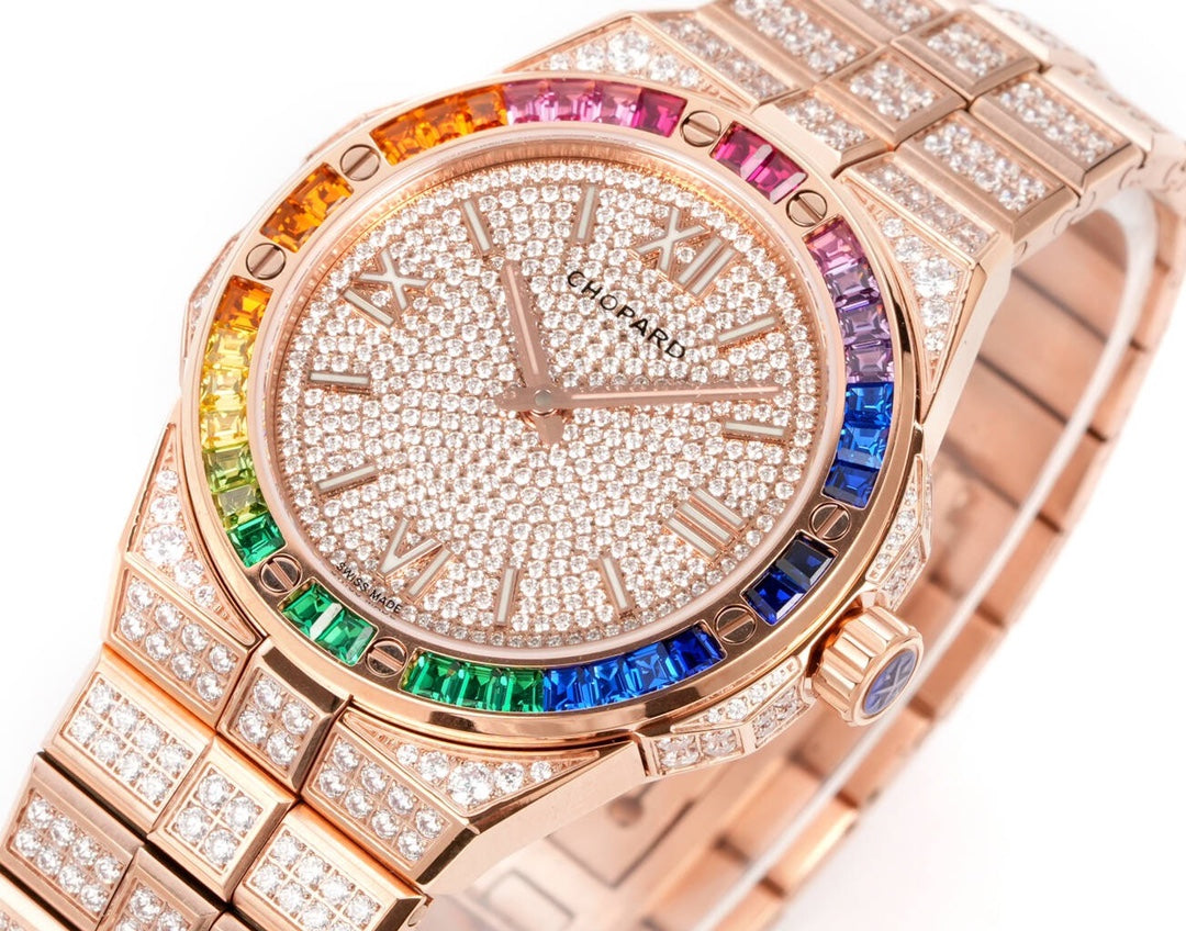 Chopard Alpine Eagle 41 Rainbow in Ethical 18K Rose Gold with Diamonds & Multi-Colored Sapphires