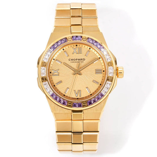 Chopard Alpine Eagle Summit 41mm – 18k Ethical Yellow Gold, Diamond & Purple Sapphire Bezel
