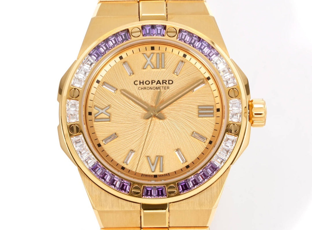 Chopard Alpine Eagle Summit 41mm – 18k Ethical Yellow Gold, Diamond & Purple Sapphire Bezel