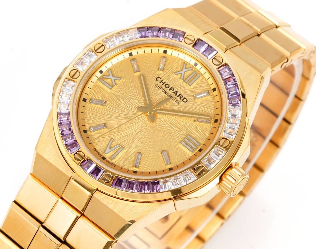 Chopard Alpine Eagle Summit 41mm – 18k Ethical Yellow Gold, Diamond & Purple Sapphire Bezel