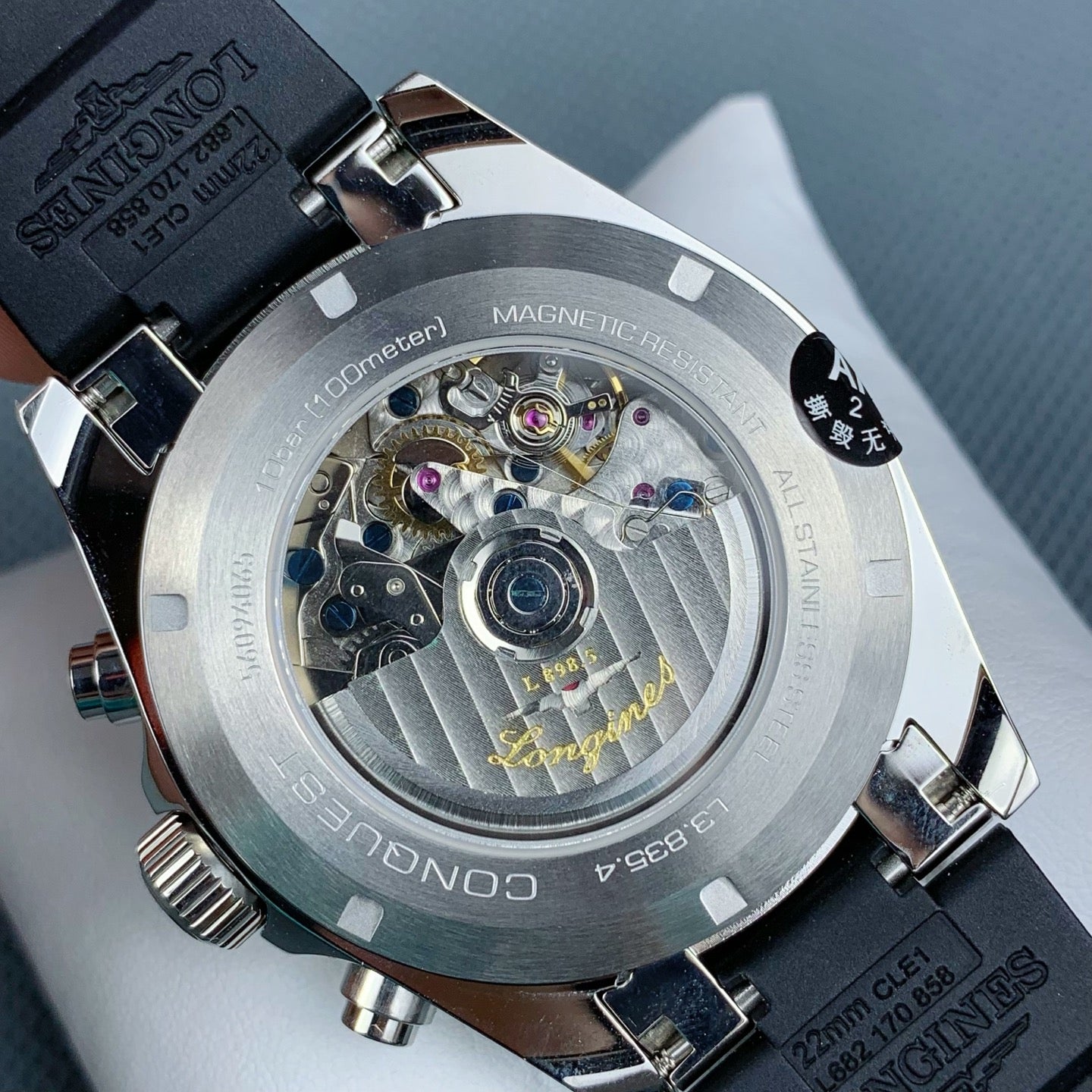 Longines Conquest Chronograph with Champagne Sunray Gilt Dial & Black Rubber Strap