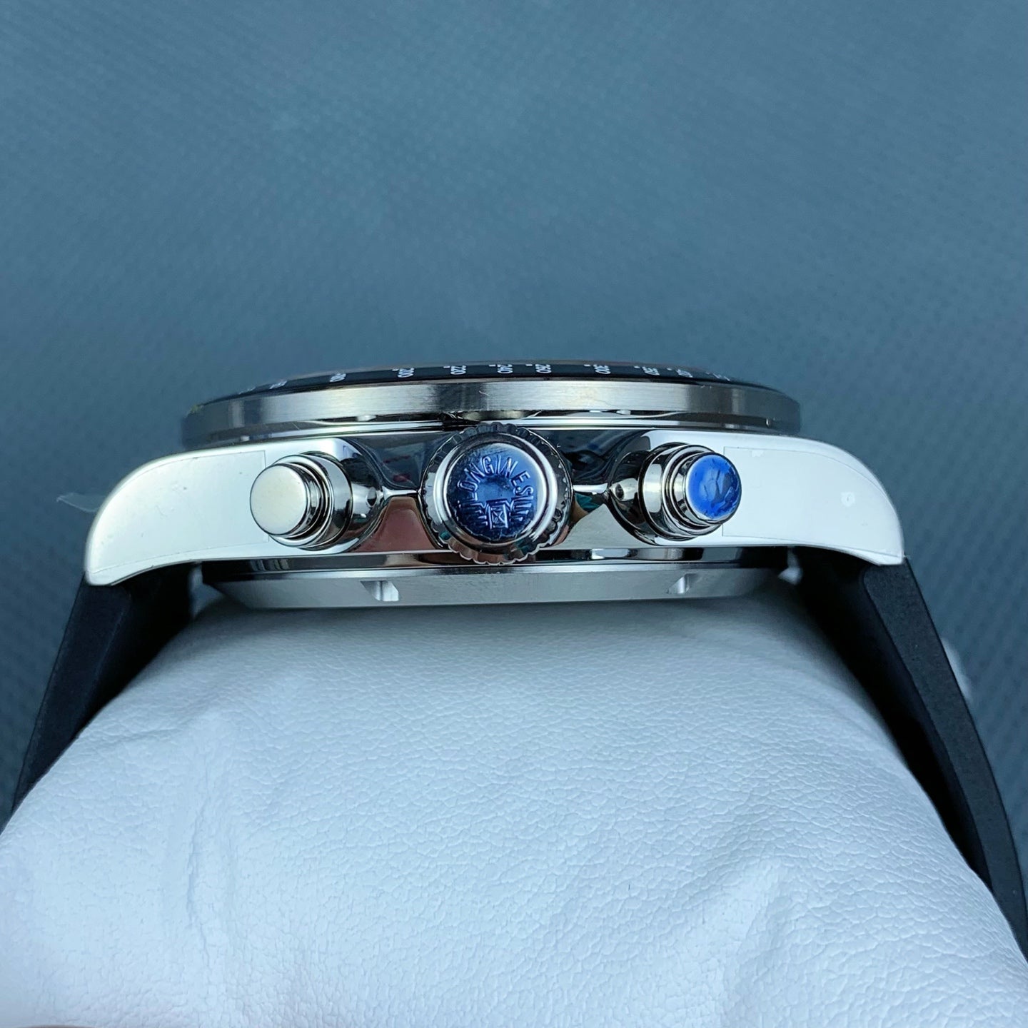 Longines Conquest Chronograph with Champagne Sunray Gilt Dial & Black Rubber Strap