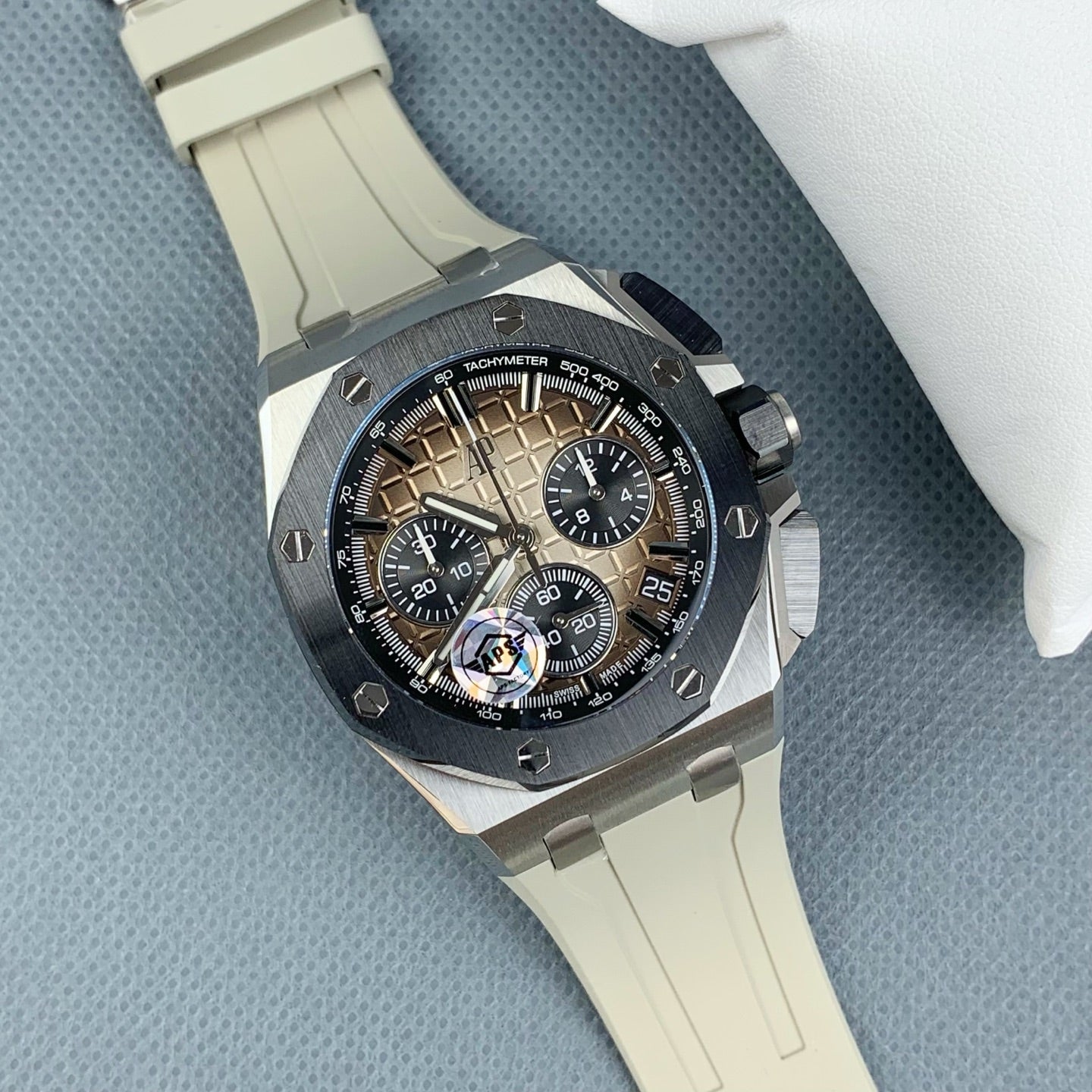 Audemars Piguet Royal Oak Offshore Chronograph 43mm with Light Brown Dial & White Rubber Strap