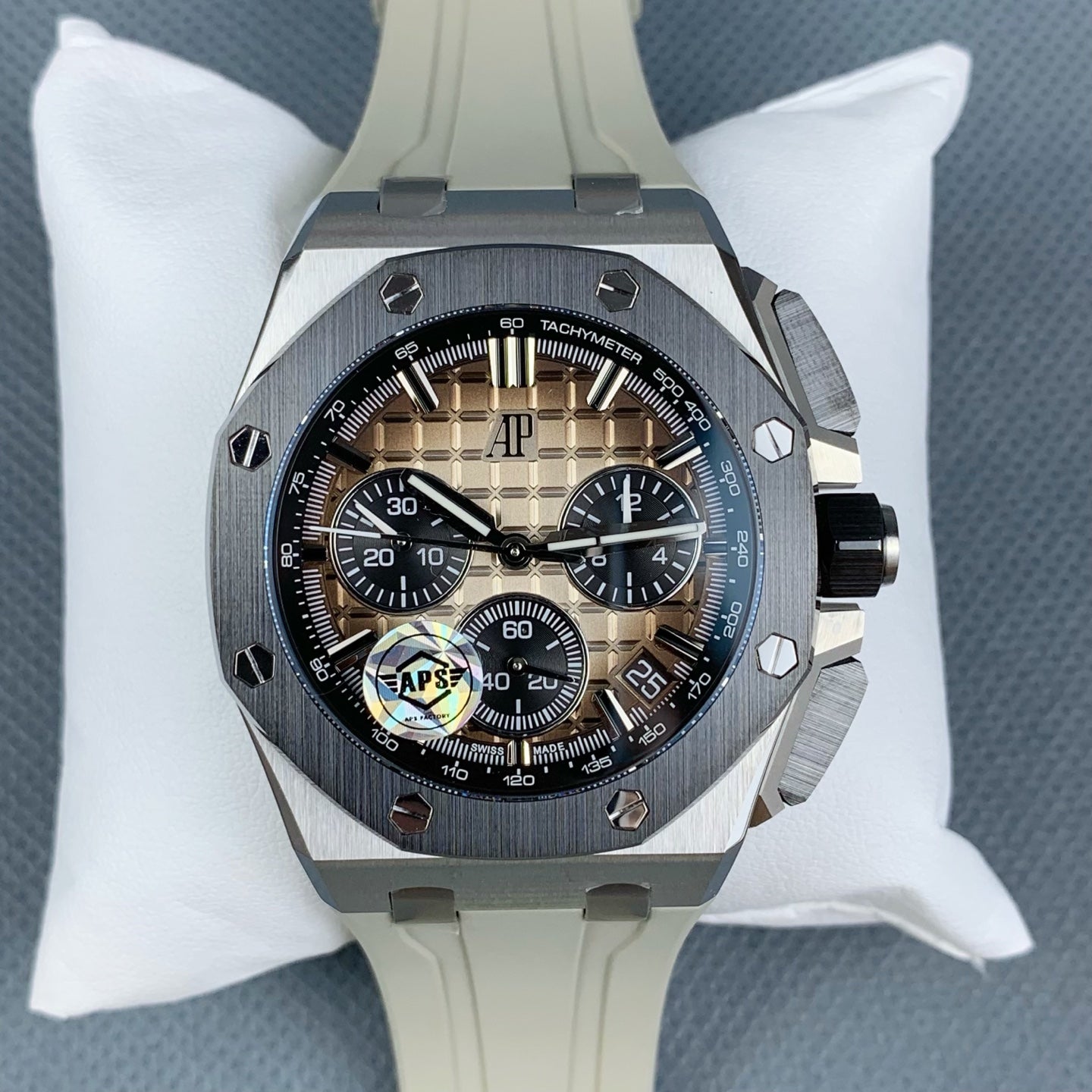 Audemars Piguet Royal Oak Offshore Chronograph 43mm with Light Brown Dial & White Rubber Strap