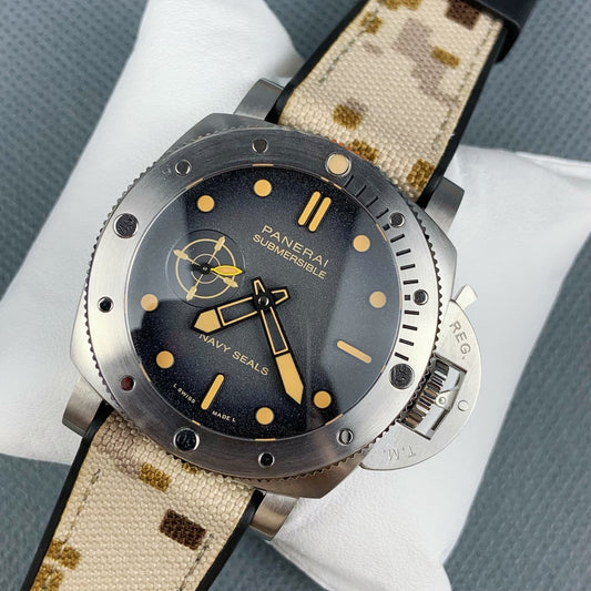 Panerai Submersible QuarantaQuattro Navy SEALs PAM01518 with Black Dial & Camouflage Strap